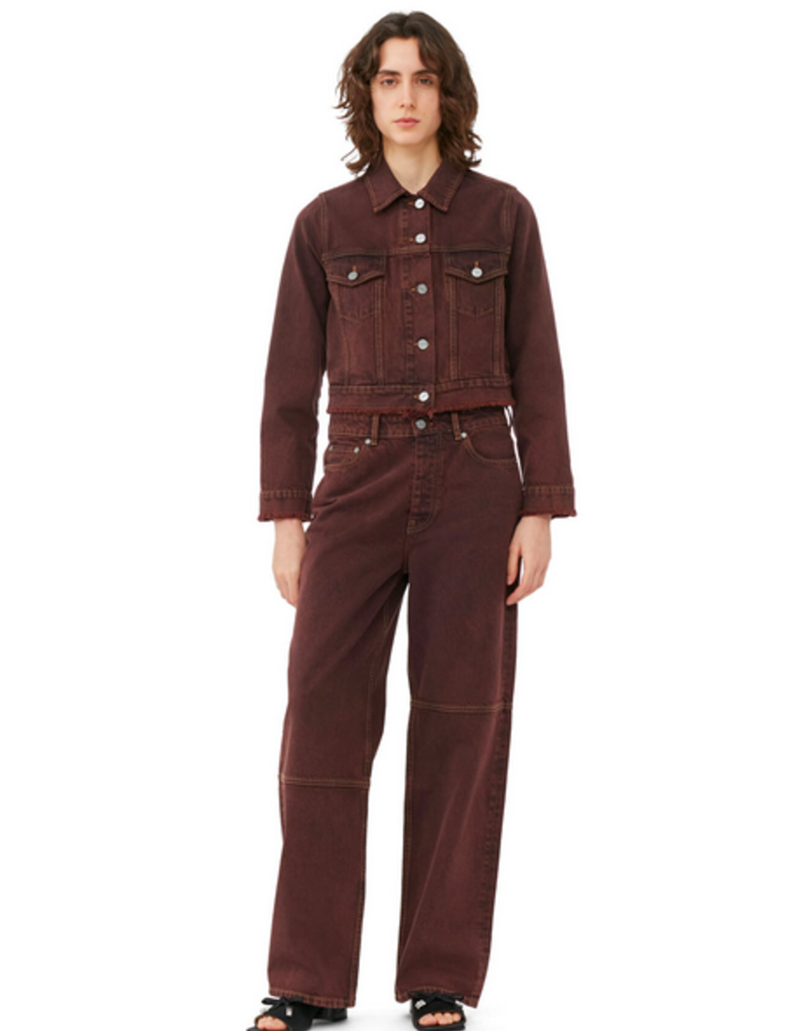 GANNI GANNI Overdyed Bleach Denim Izey Shaved Chocolate