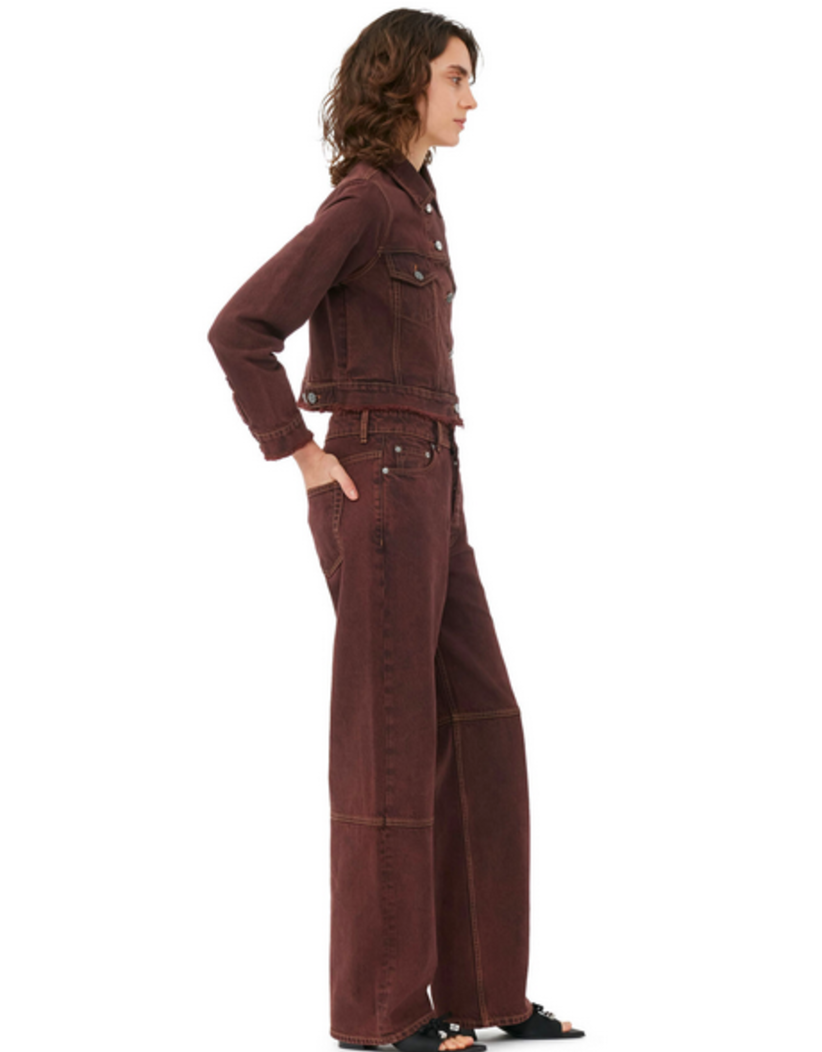 GANNI GANNI Overdyed Bleach Denim Izey Shaved Chocolate