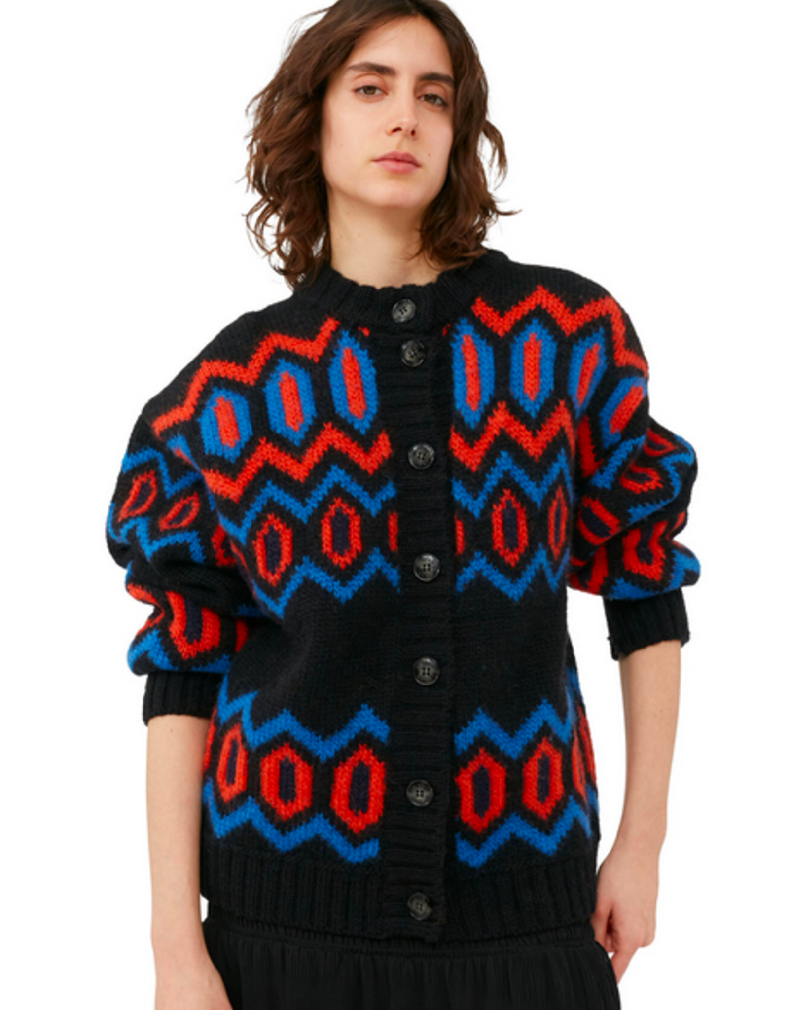 GANNI GANNI Chunky Graphic Wool Cardigan Black S