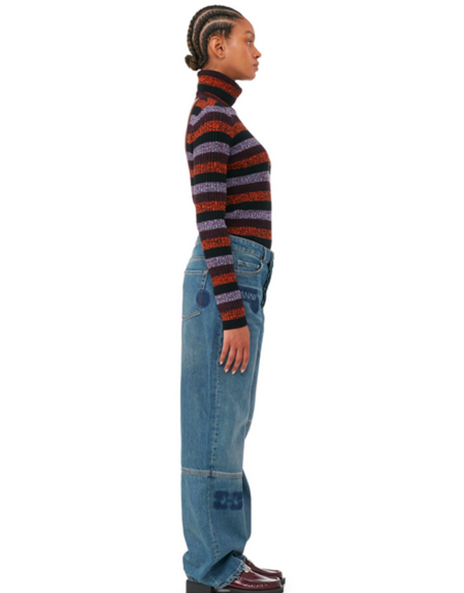 GANNI GANNI Striped Merino Rib Open Back High Neck Sweater