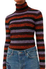 GANNI GANNI Striped Merino Rib Open Back High Neck Sweater