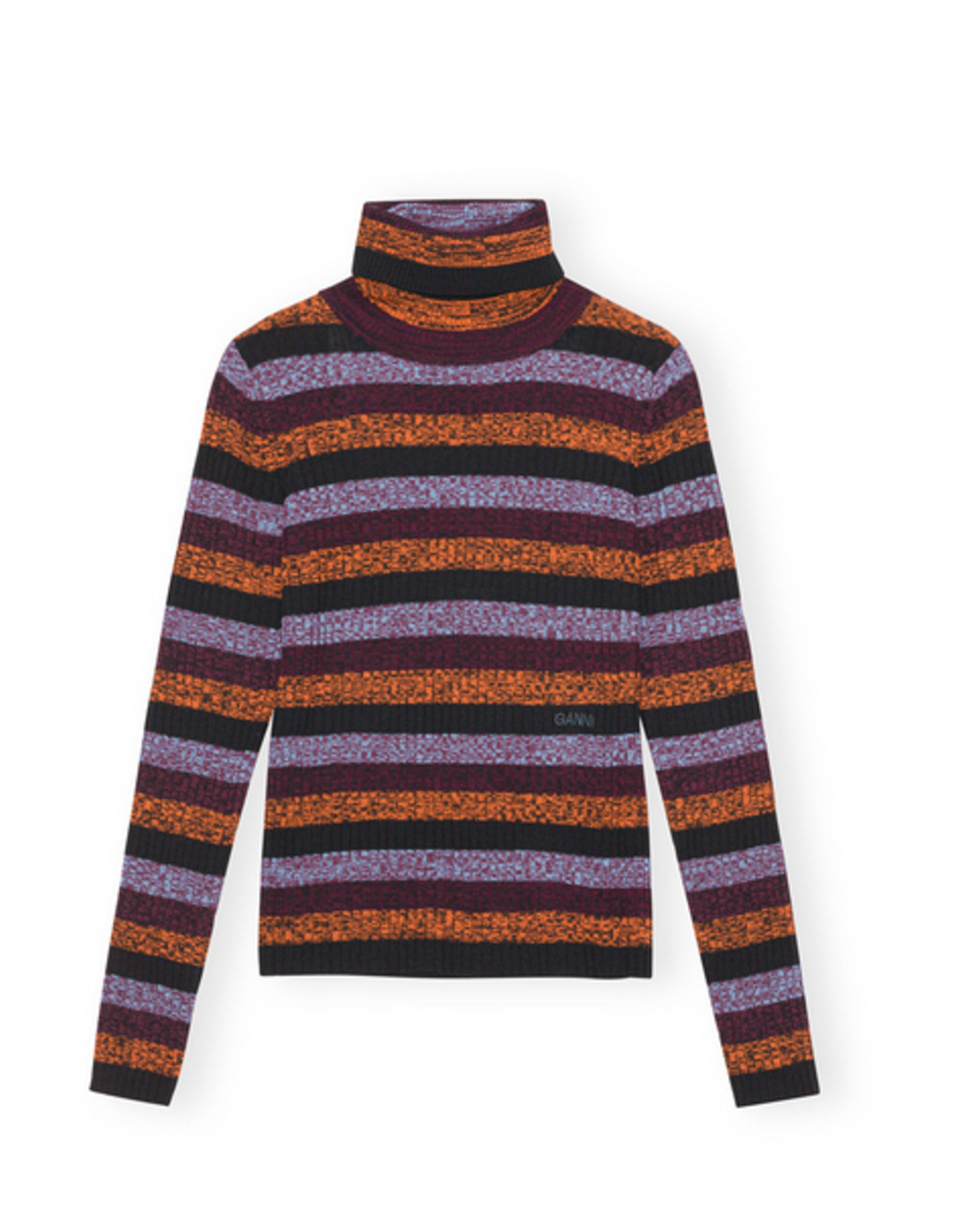 GANNI GANNI Striped Merino Rib Open Back High Neck Sweater