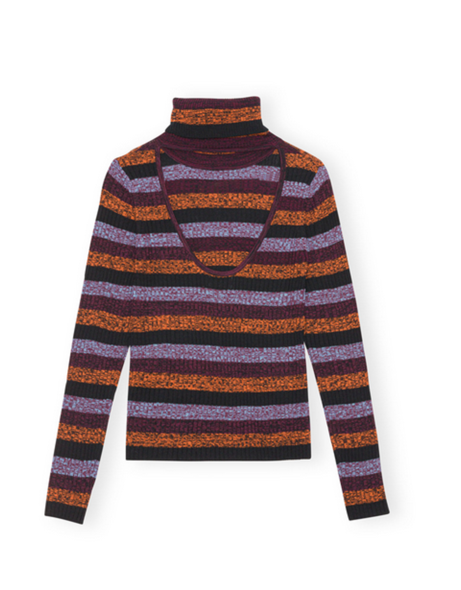 GANNI GANNI Striped Merino Rib Open Back High Neck Sweater