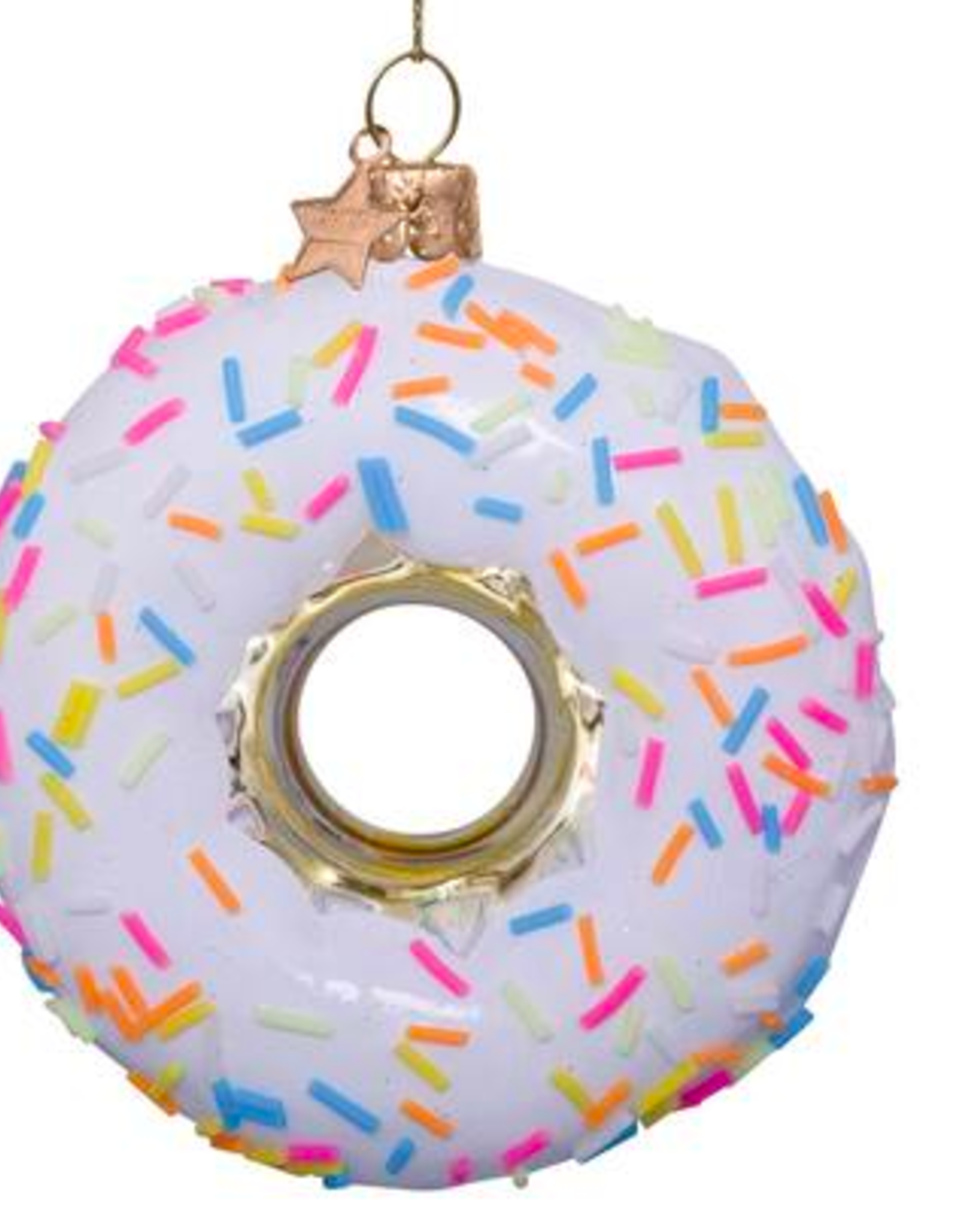 Vondels Ornament glass white donut w/sprinkles
