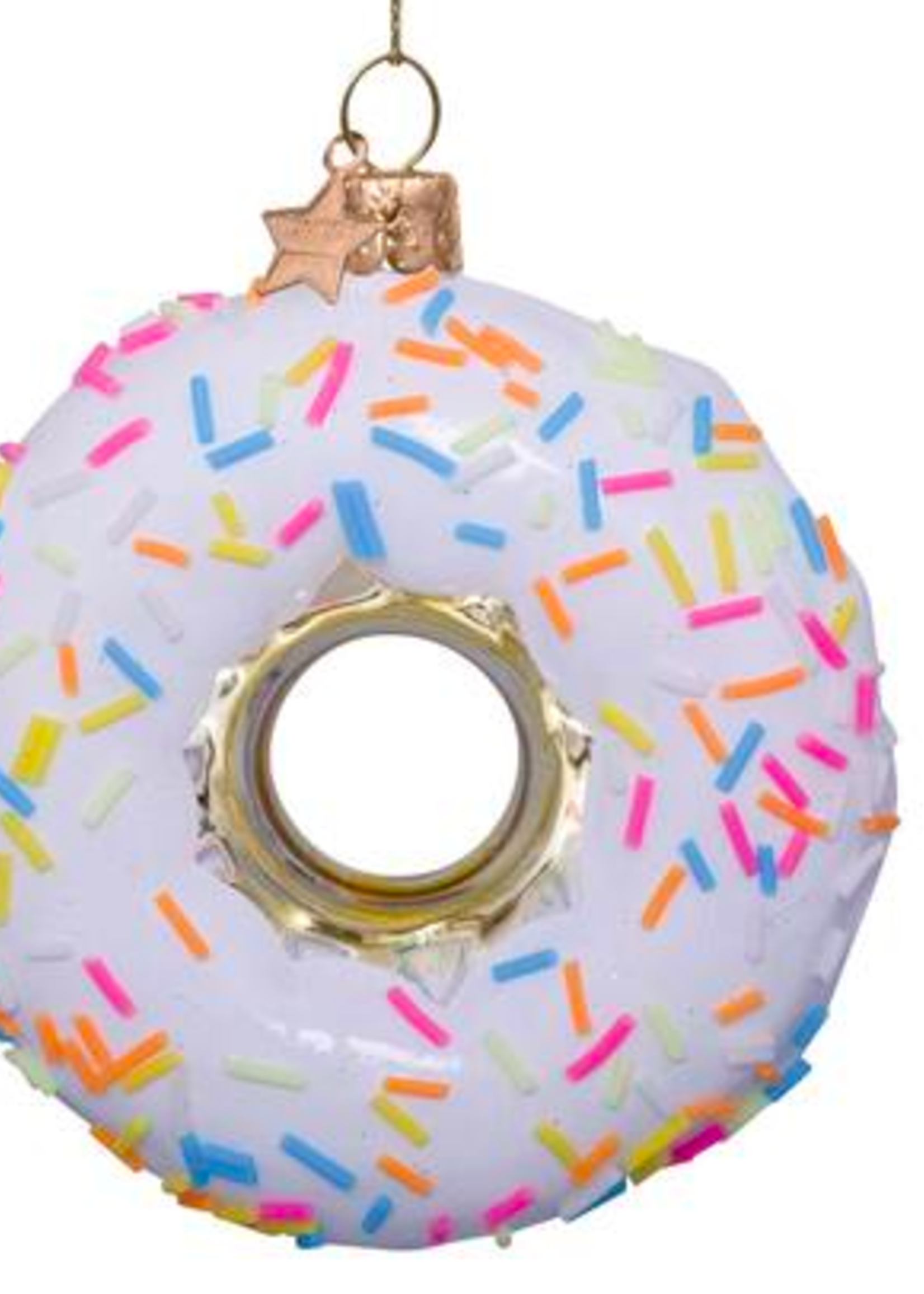 Vondels Ornament glass white donut w/sprinkles