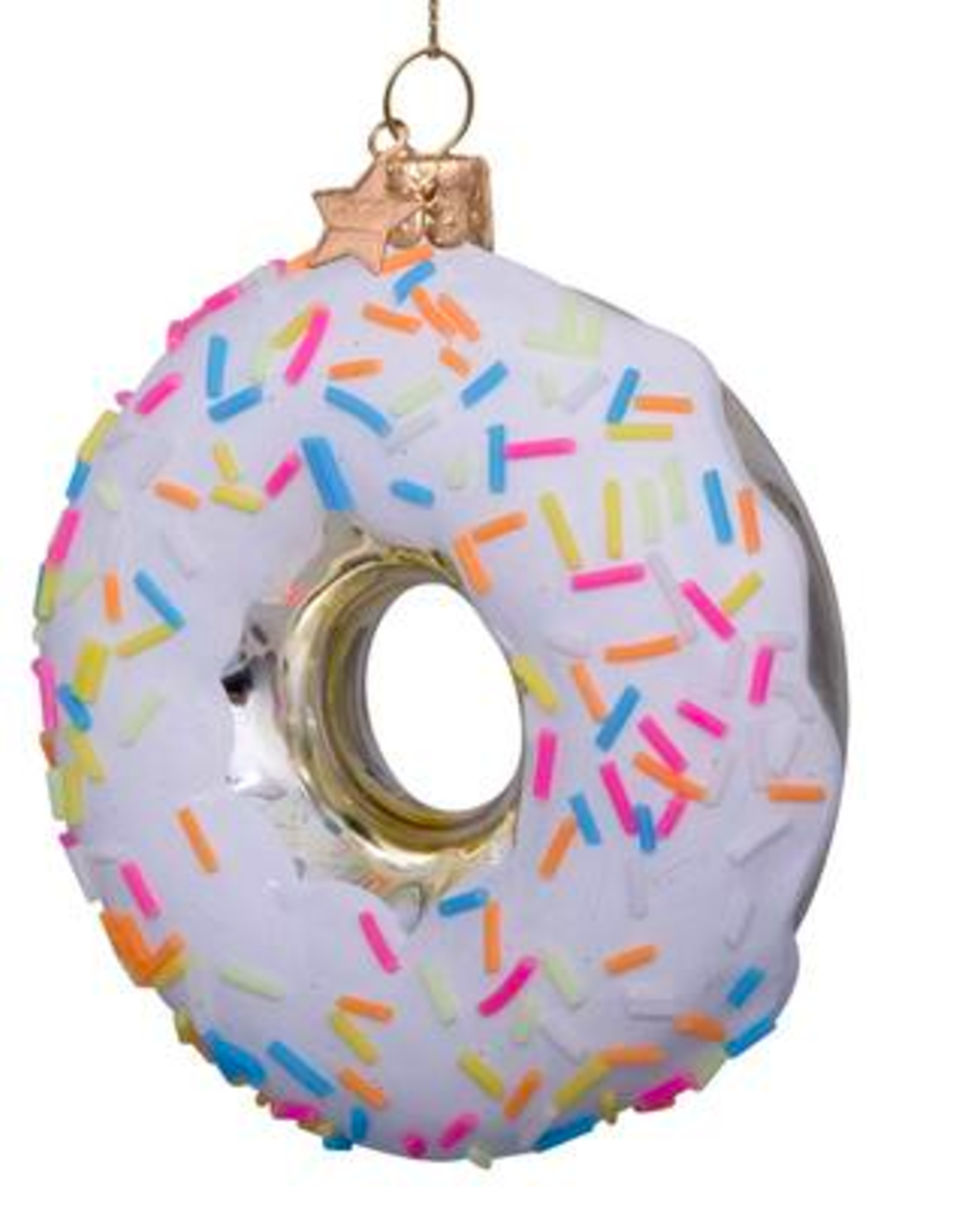 Vondels Ornament glass white donut w/sprinkles