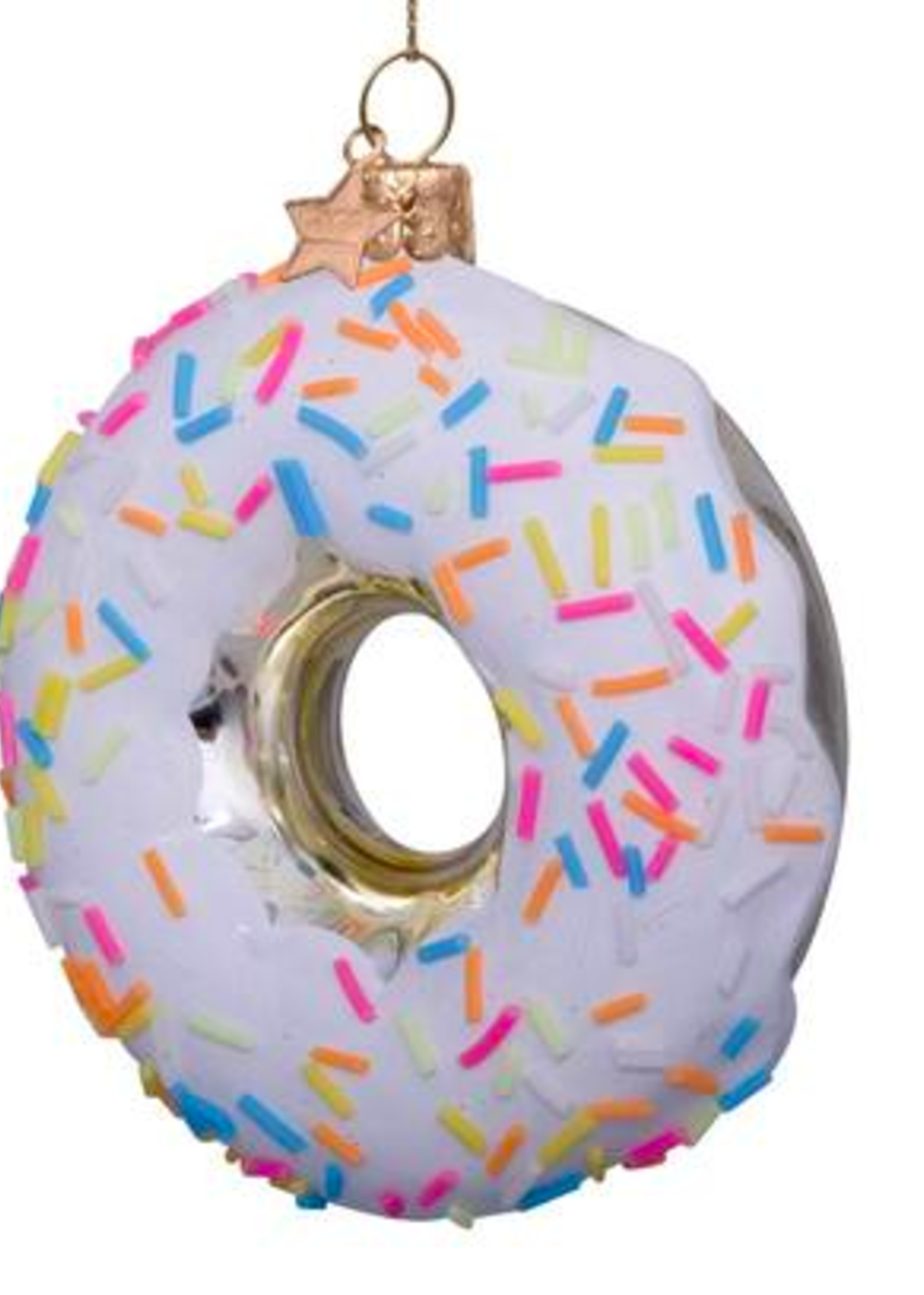 Vondels Ornament glass white donut w/sprinkles