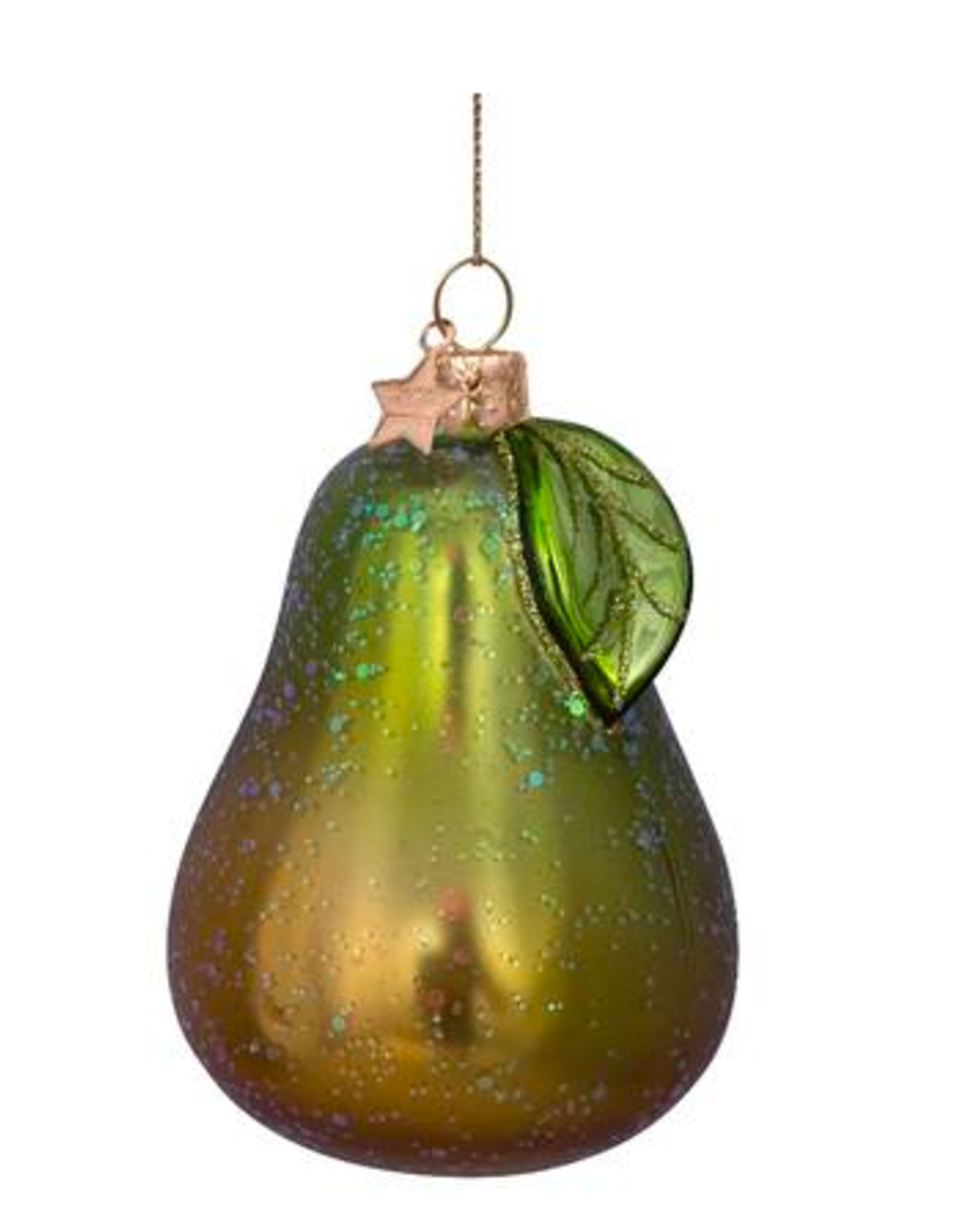 Vondels Ornament glass green pear leaf H9cm