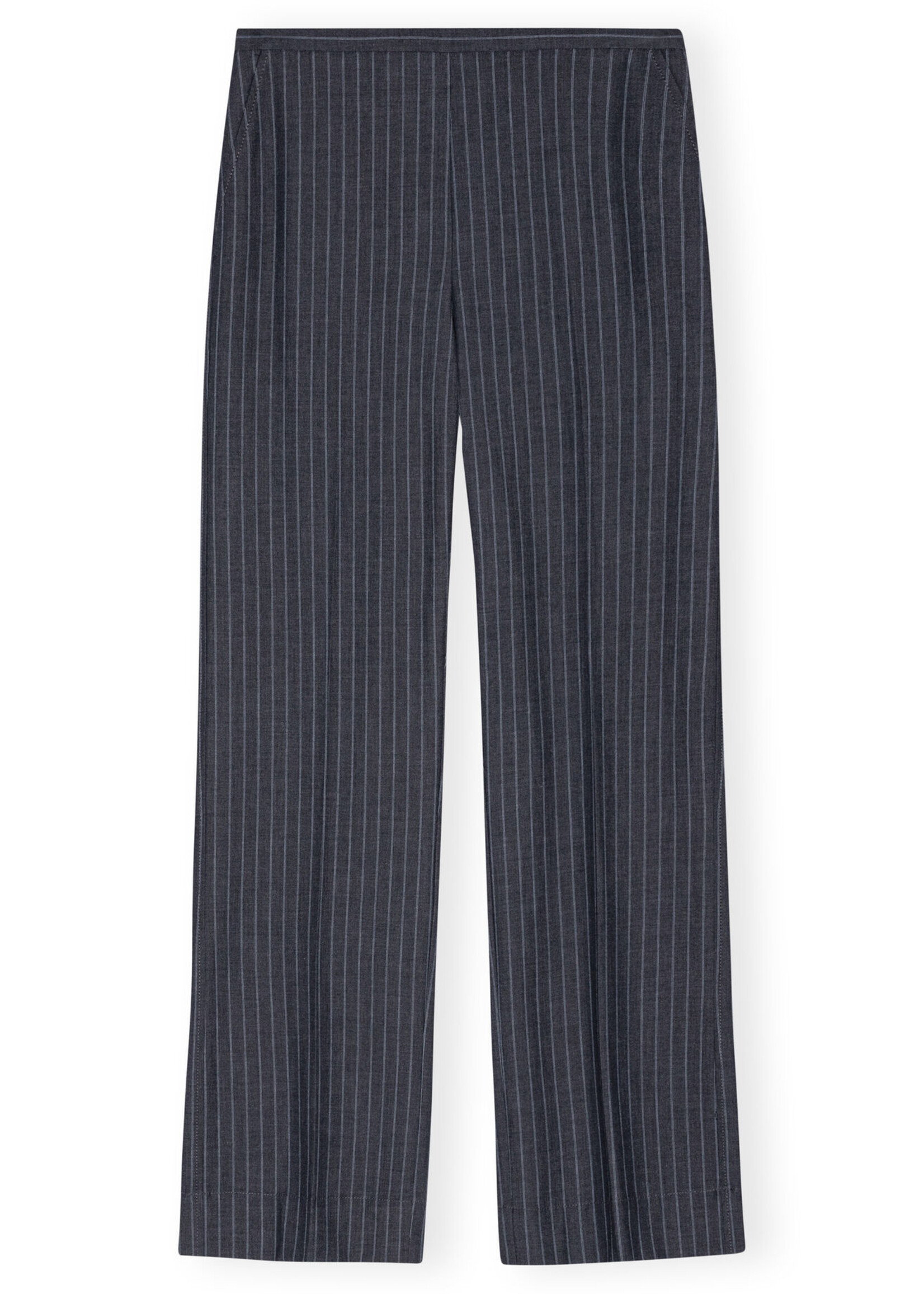 GANNI OK Ganni Stretch Striped Mid Waist Trousers - Gray Pinestripe