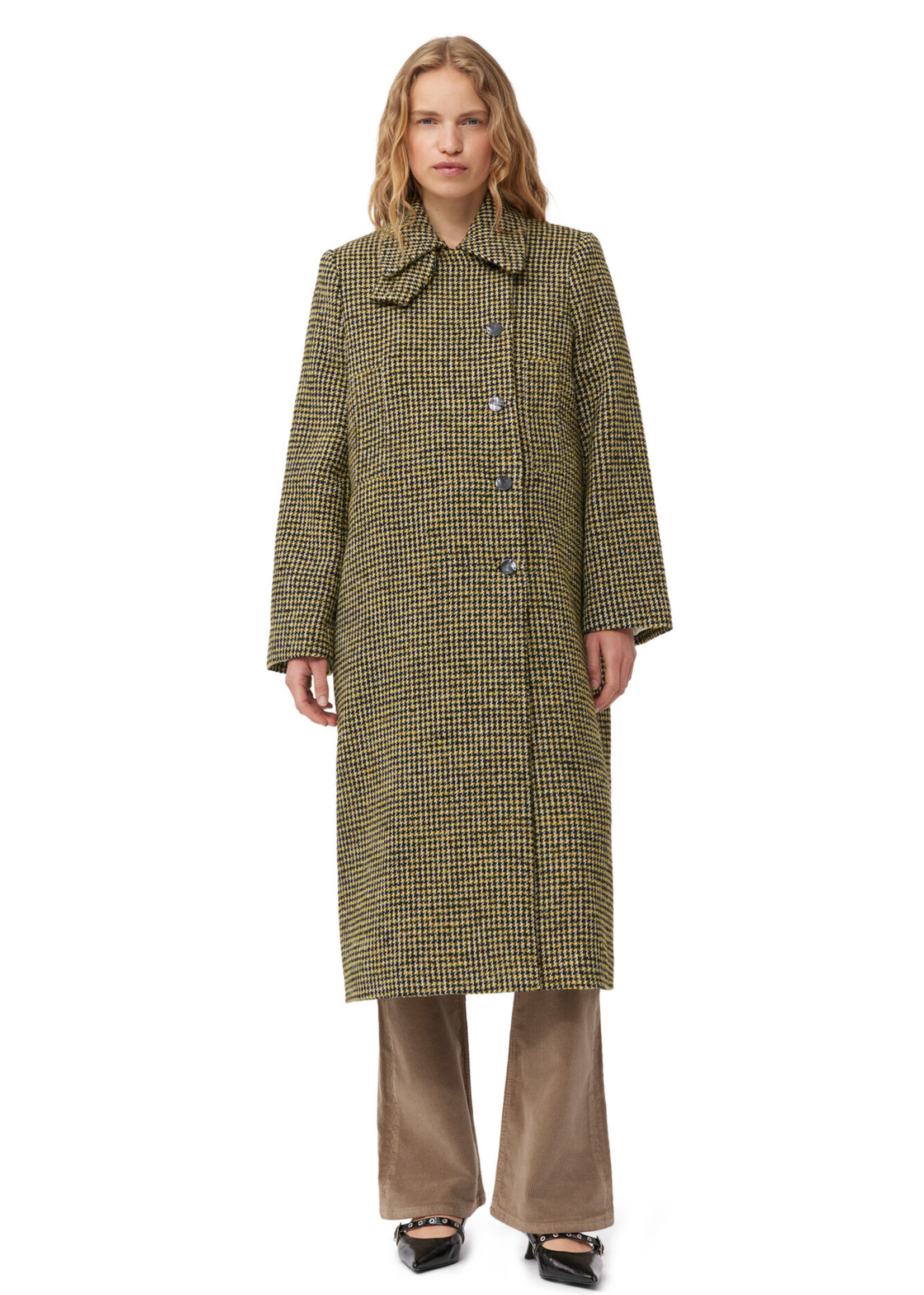 GANNI OK Ganni Woollen Checkered Coat - Blazing Yellow - Size 38