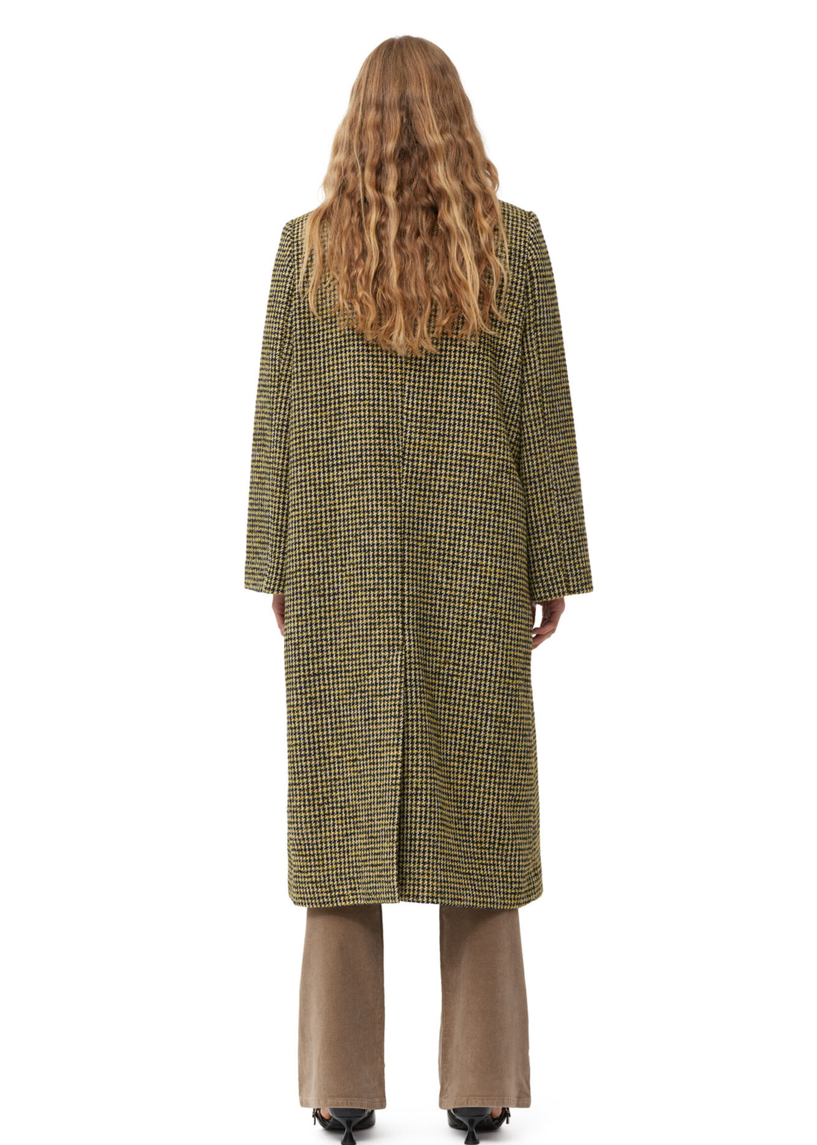 GANNI OK Ganni Woollen Checkered Coat - Blazing Yellow - Size 38