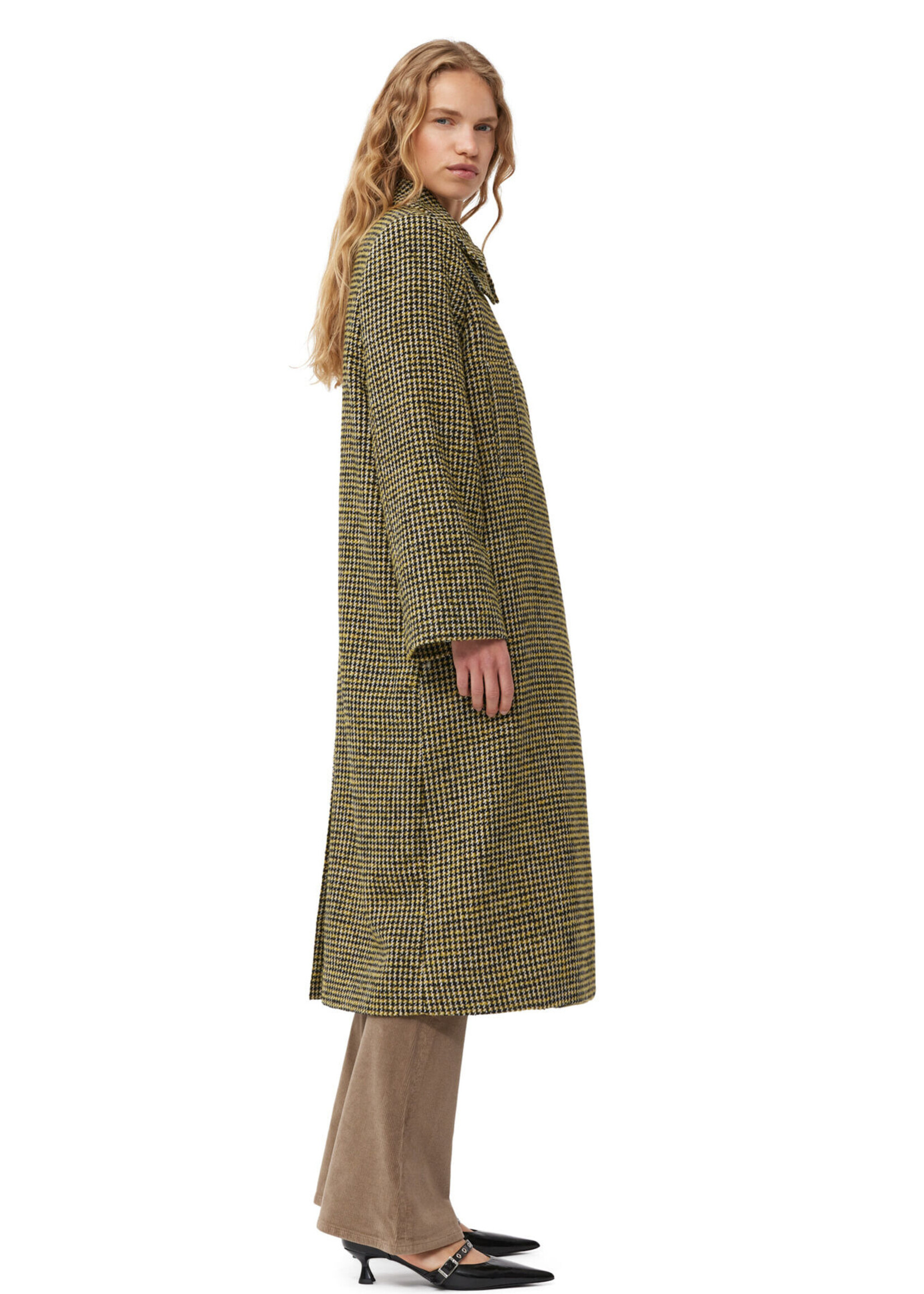GANNI OK Ganni Woollen Checkered Coat - Blazing Yellow - Size 38