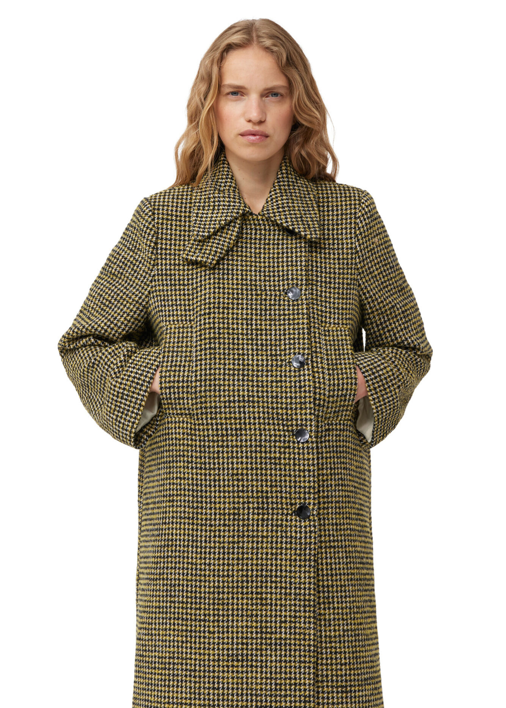 GANNI OK Ganni Woollen Checkered Coat - Blazing Yellow - Size 38