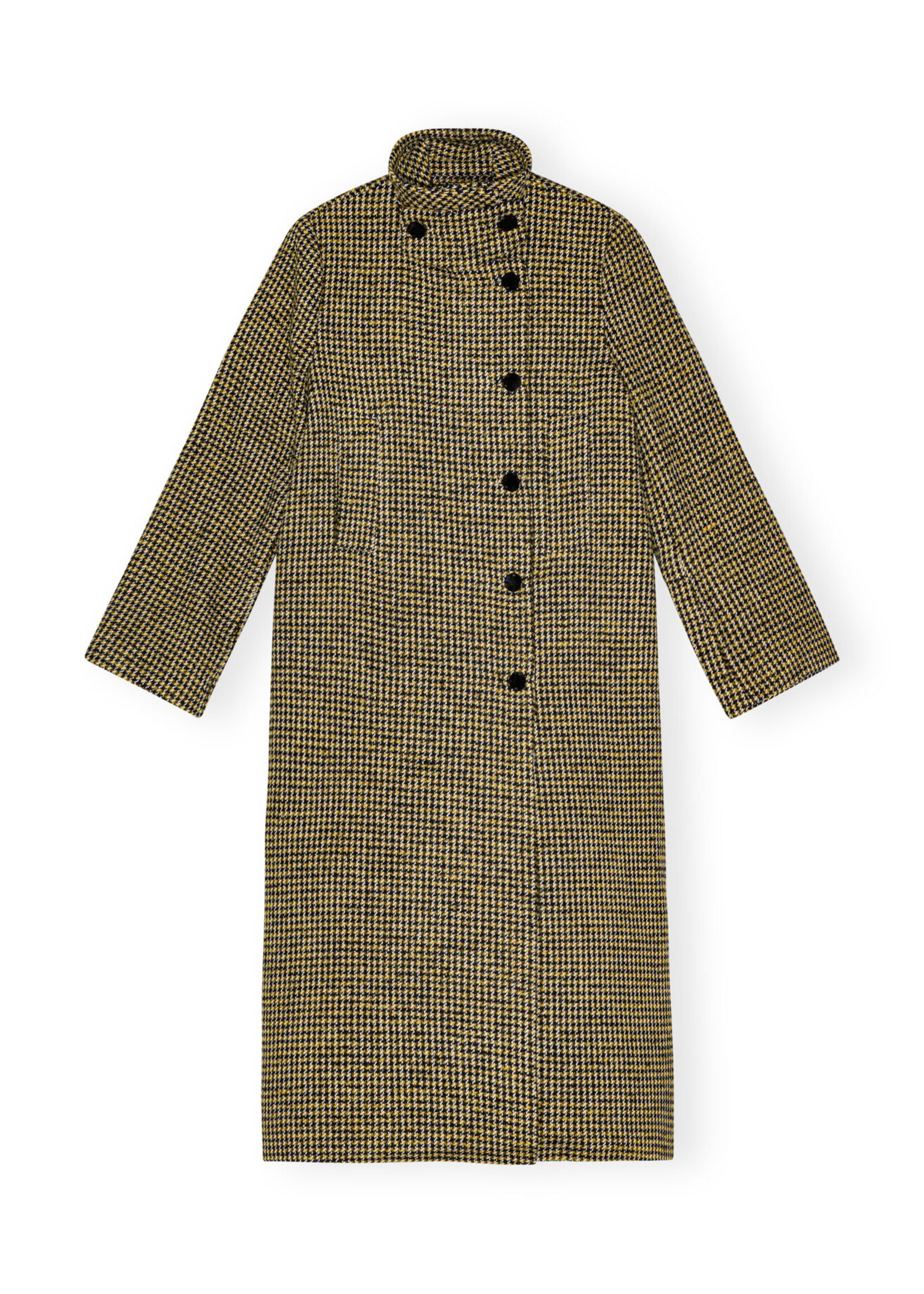 GANNI OK Ganni Woollen Checkered Coat - Blazing Yellow - Size 38
