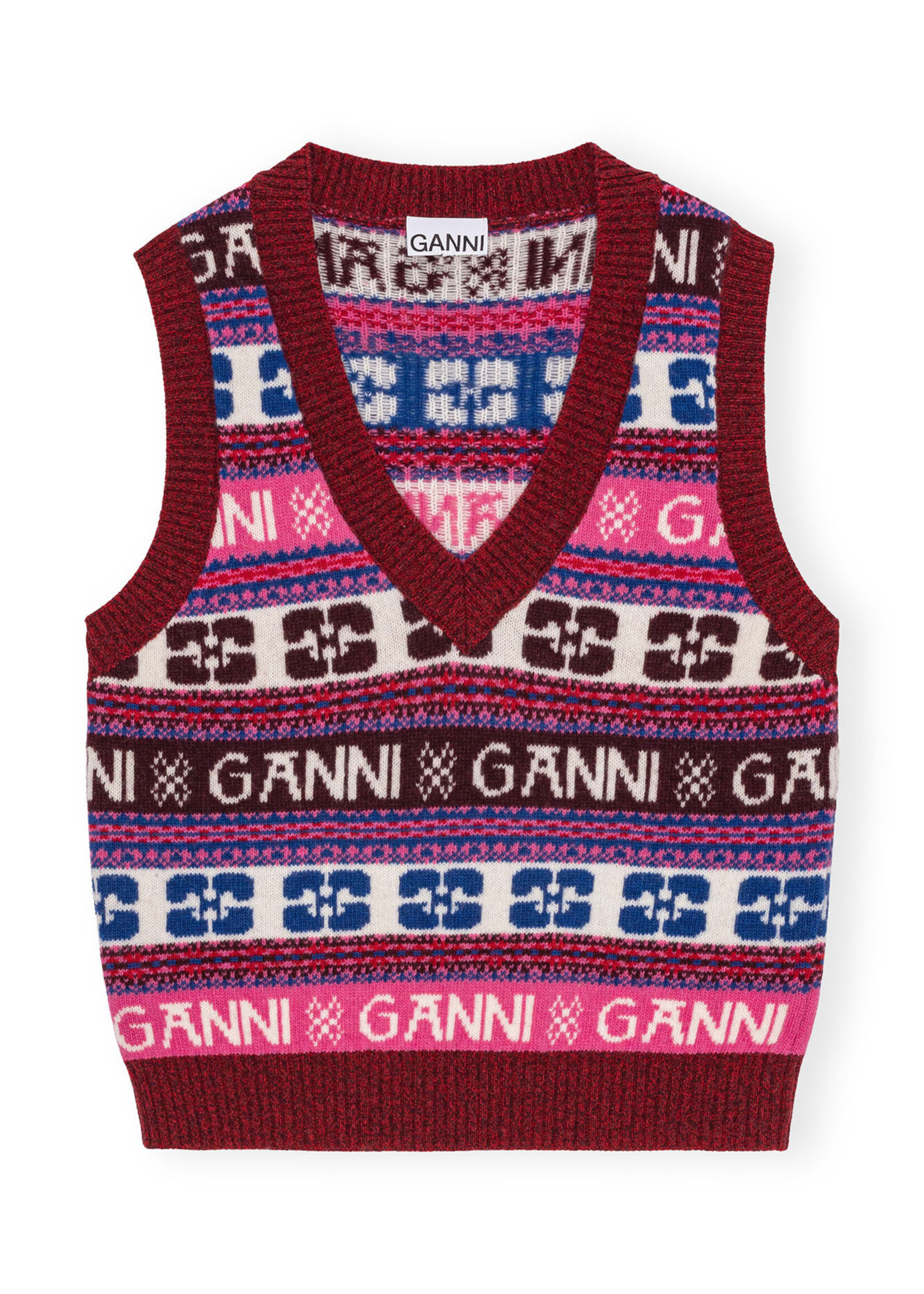 GANNI OK GANNI Pink Logo Wool Mix Vest