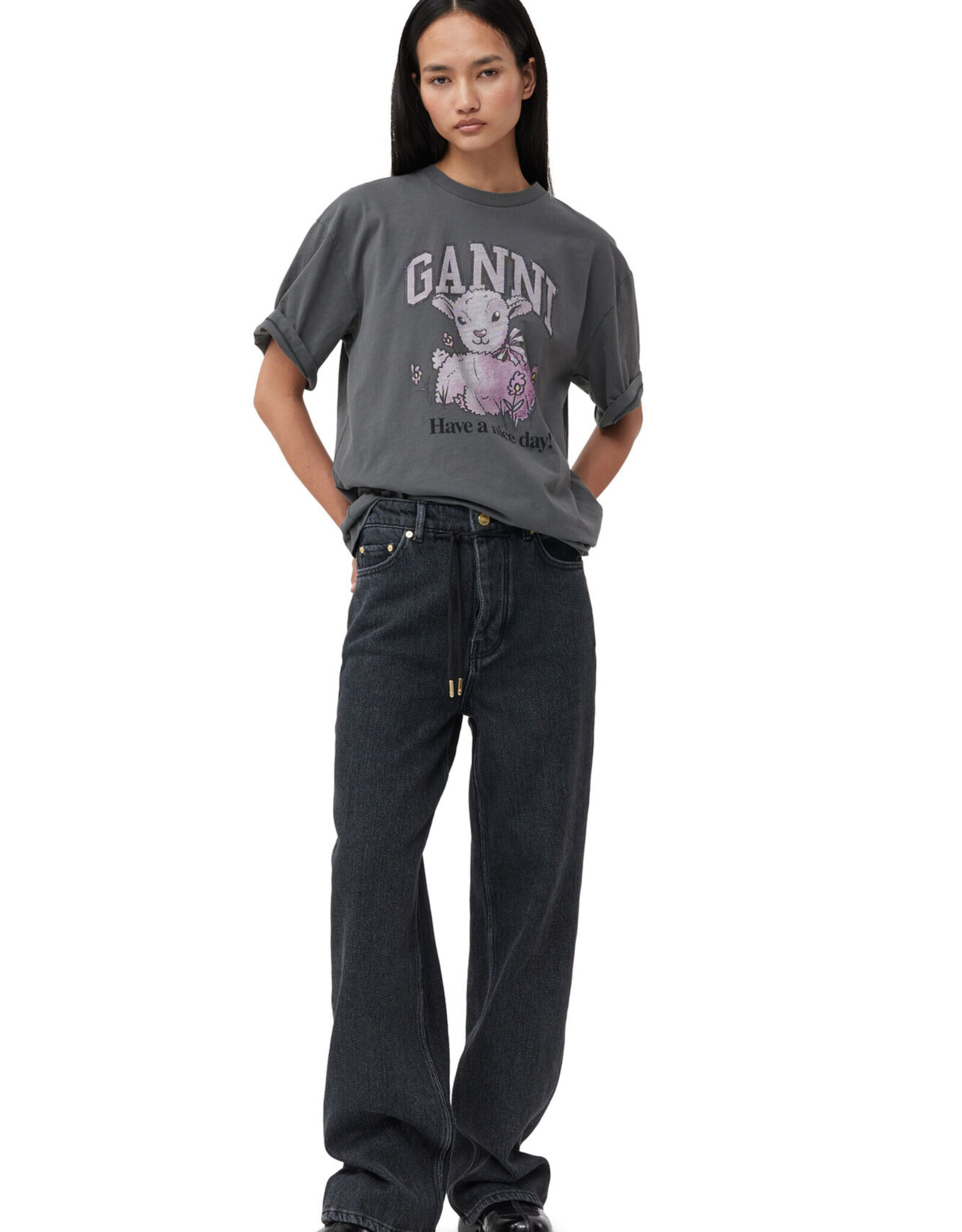 GANNI OK GANNI Grey Future Relaxed Lamb T-shirt