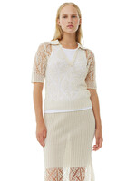 GANNI GANNI Egret Cotton Lace Polo Sweater