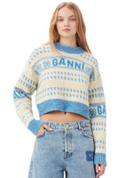 GANNI GANNI Blue Lambswool Cropped O-neck Pullover