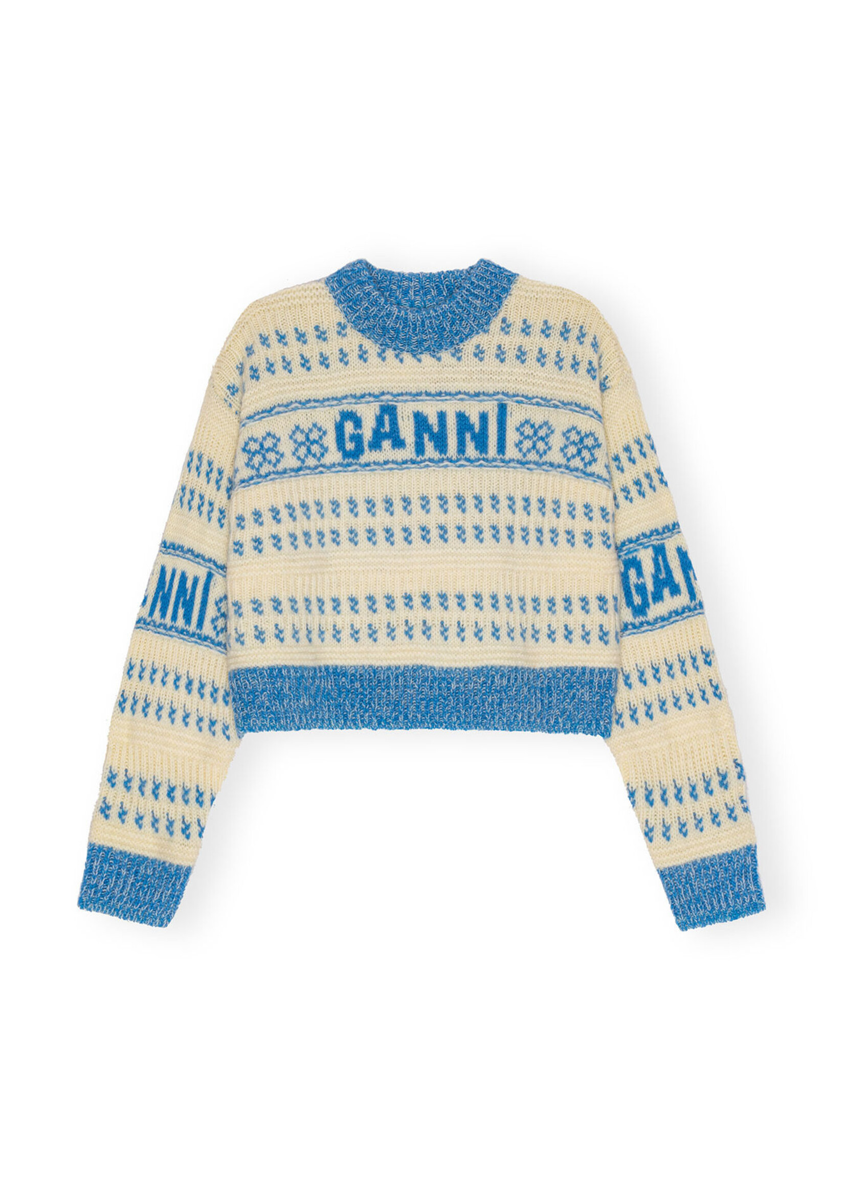 GANNI GANNI Blue Lambswool Cropped O-neck Pullover