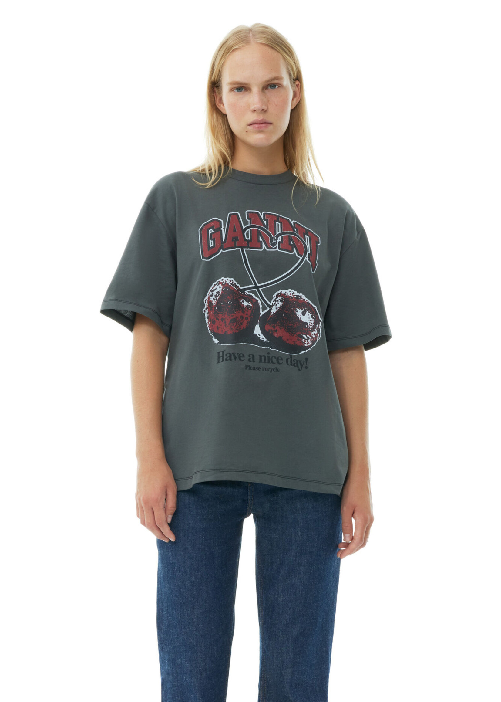 GANNI GANNI Grey Future Relaxed Cherry T-shirt