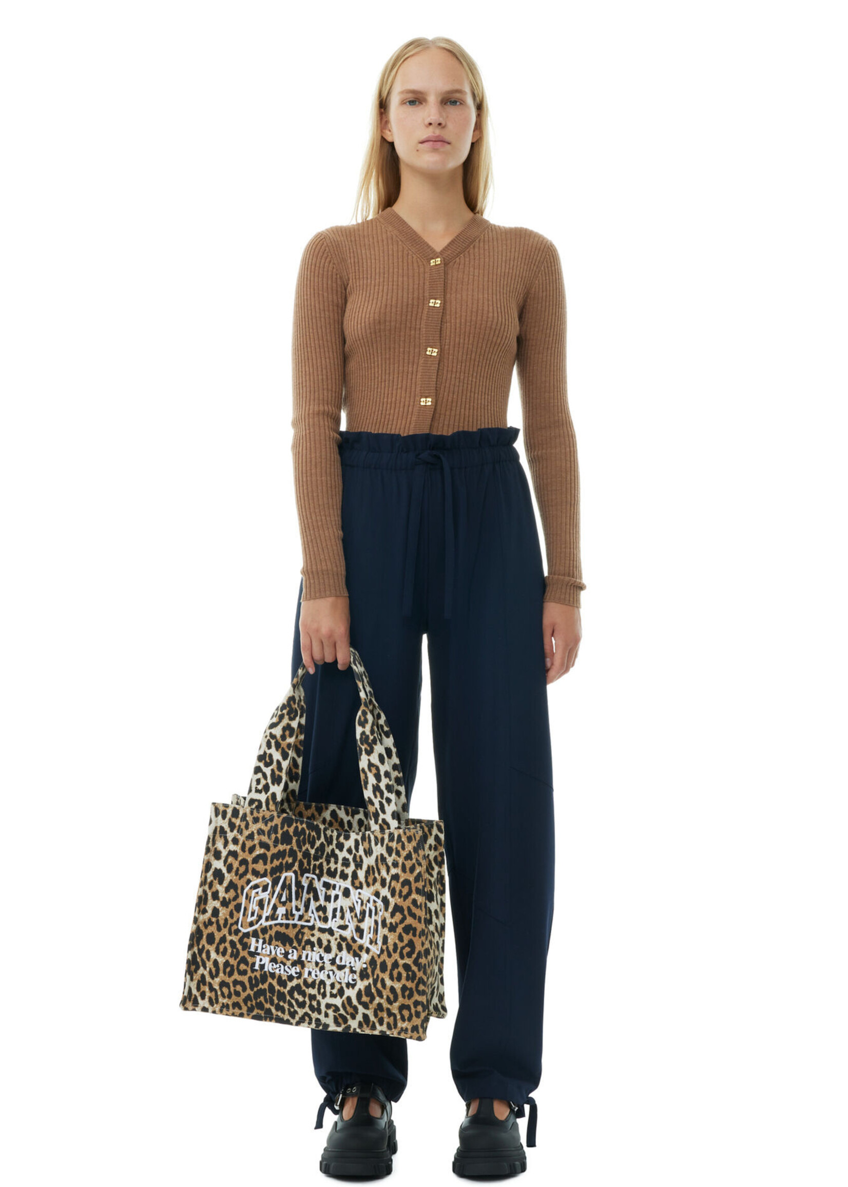 GANNI GANNI Leopard Large Canvas Tote Bag
