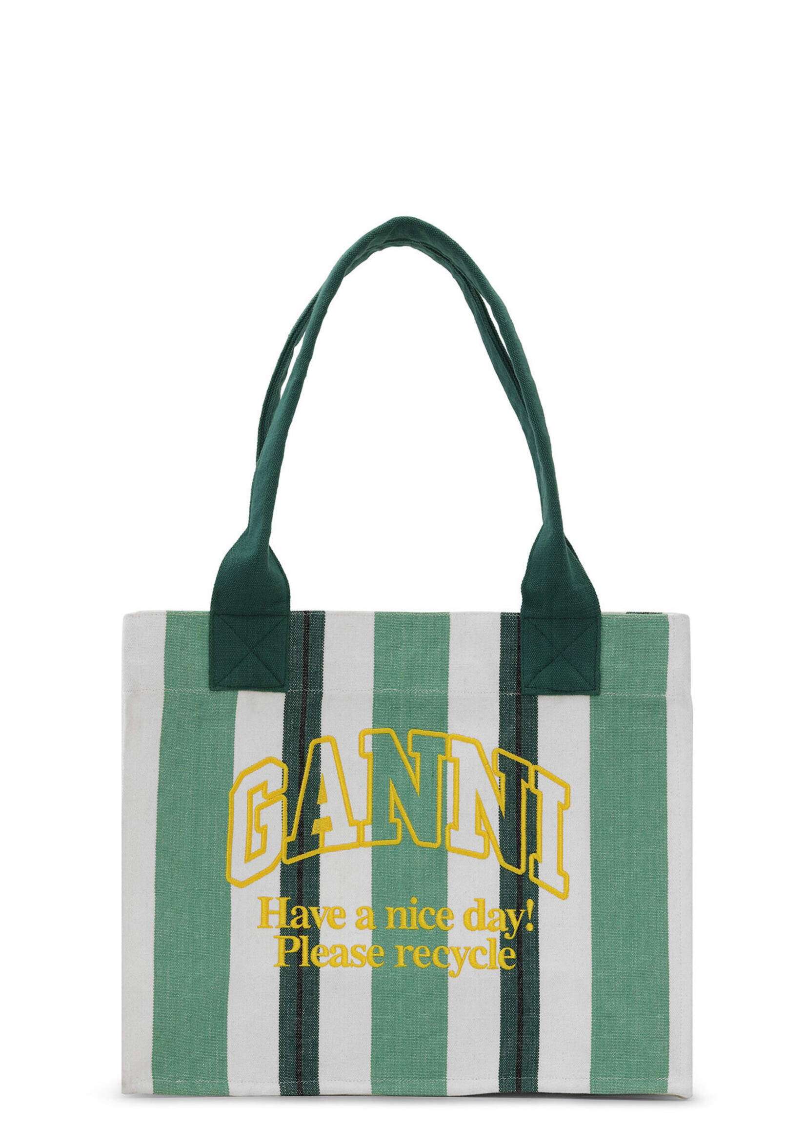 GANNI GANNI Green Large Striped Canvas Tote Bag