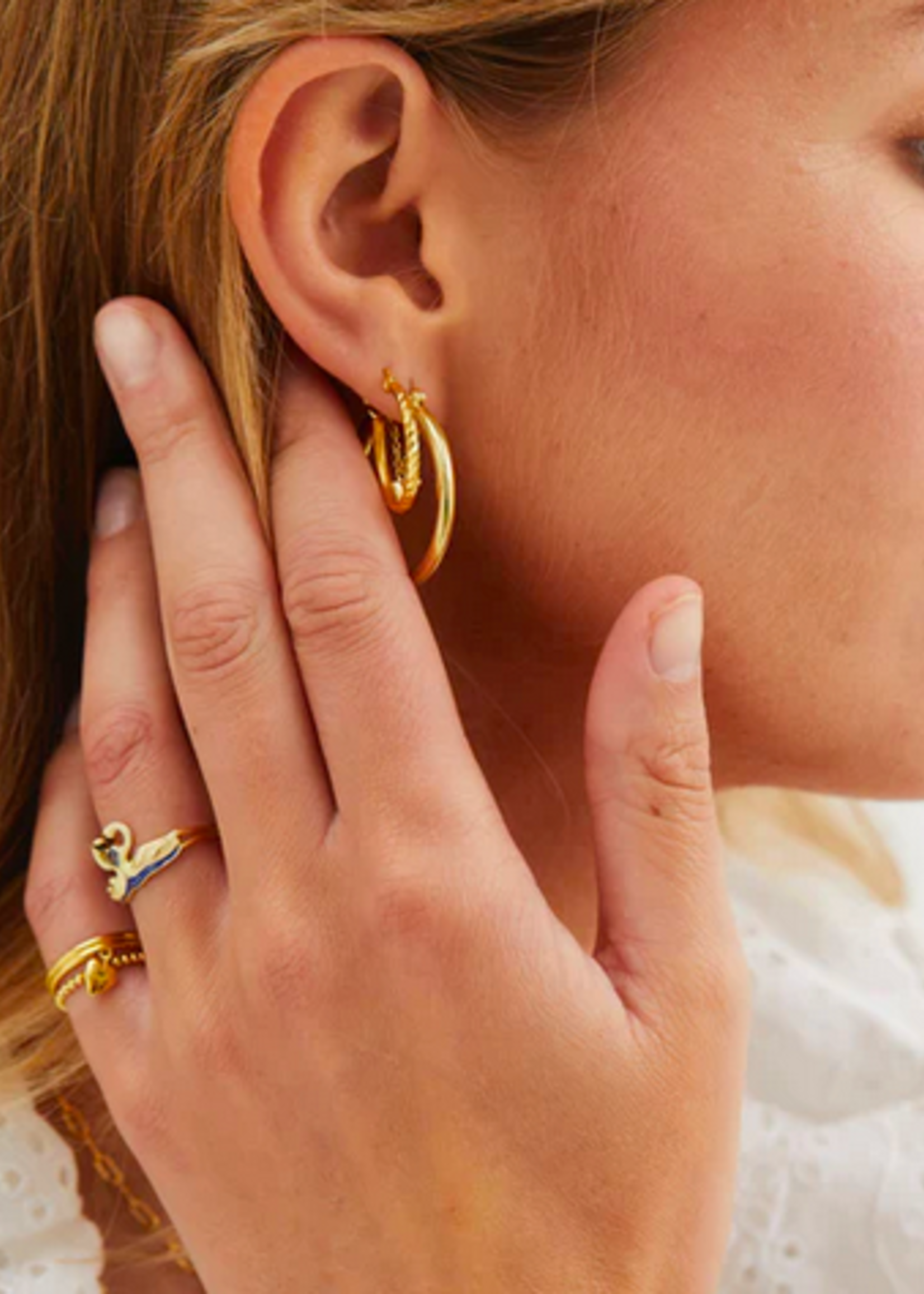 Anna + Nina Rope Plain Hoop Earrings goldplated