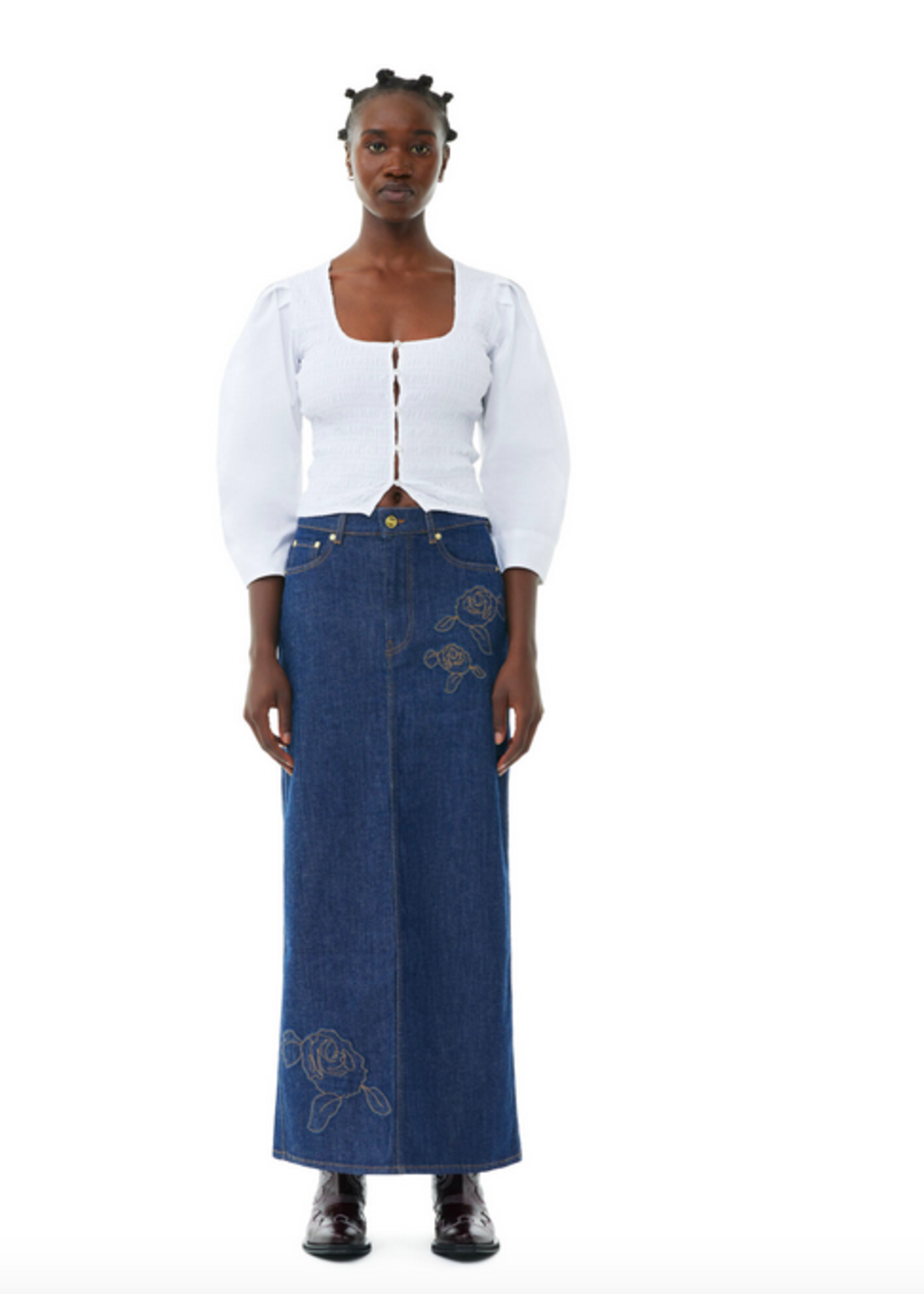 GANNI GANNI  Denim Rose Maxi Skirt