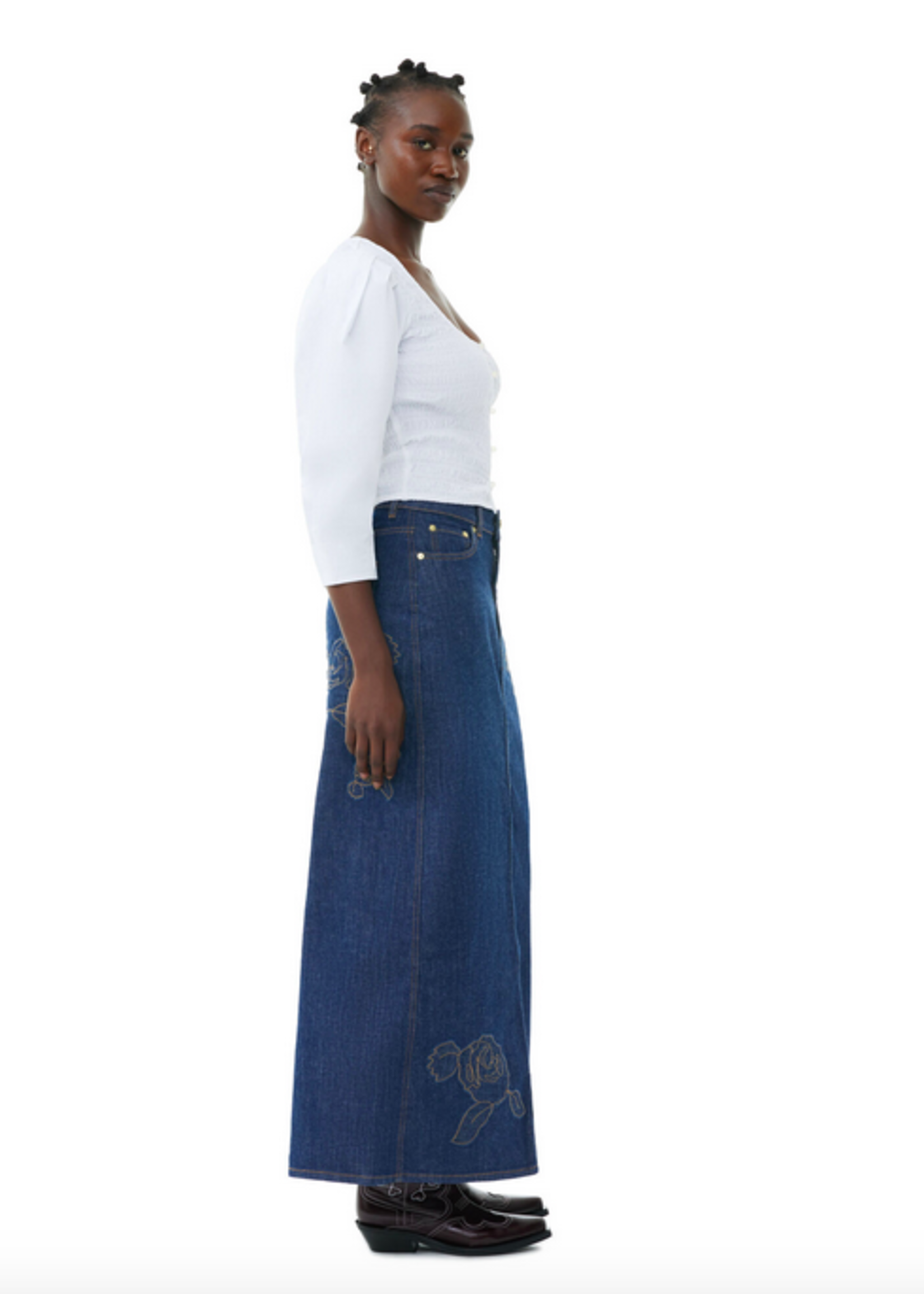 GANNI GANNI  Denim Rose Maxi Skirt