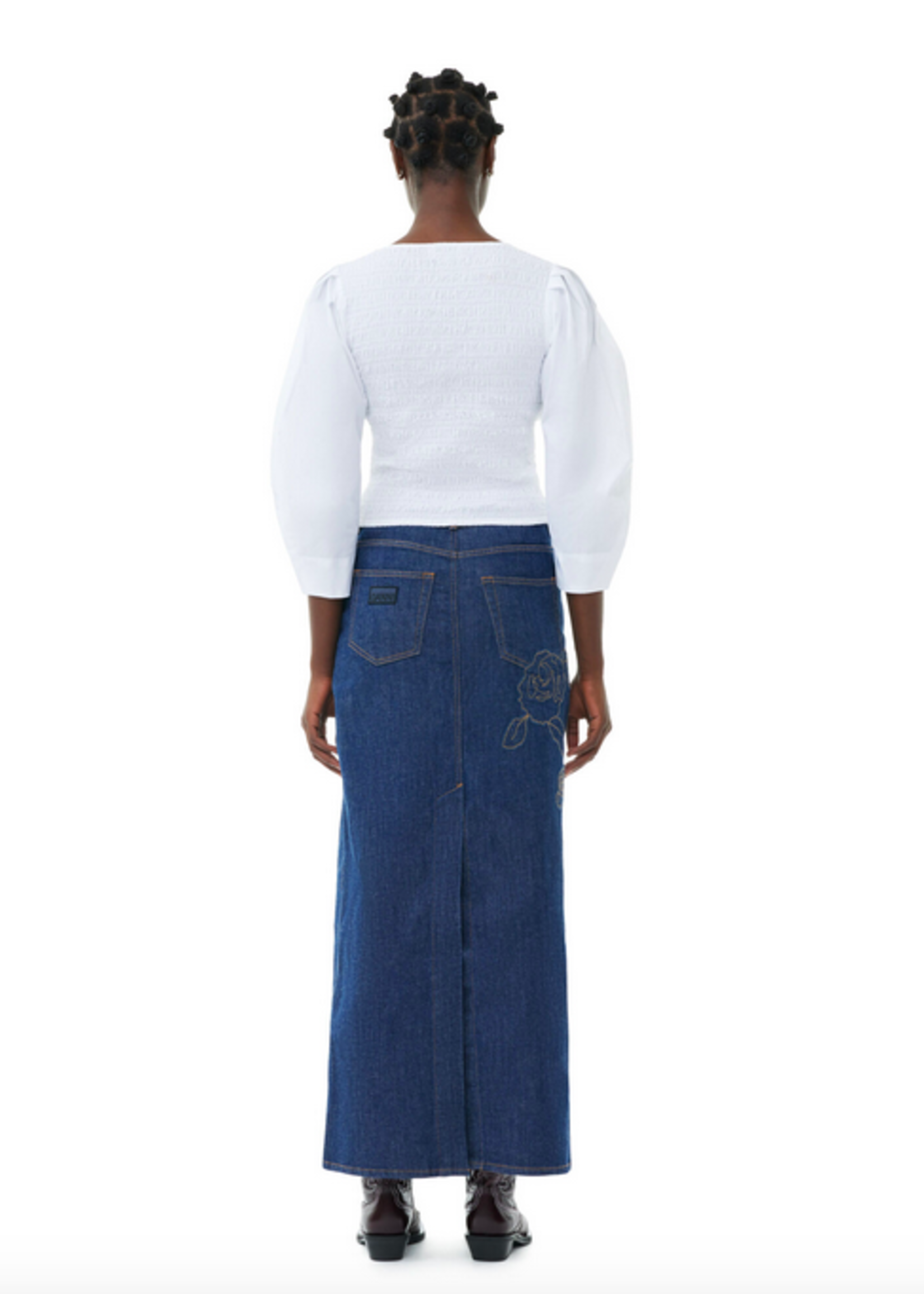 GANNI GANNI  Denim Rose Maxi Skirt