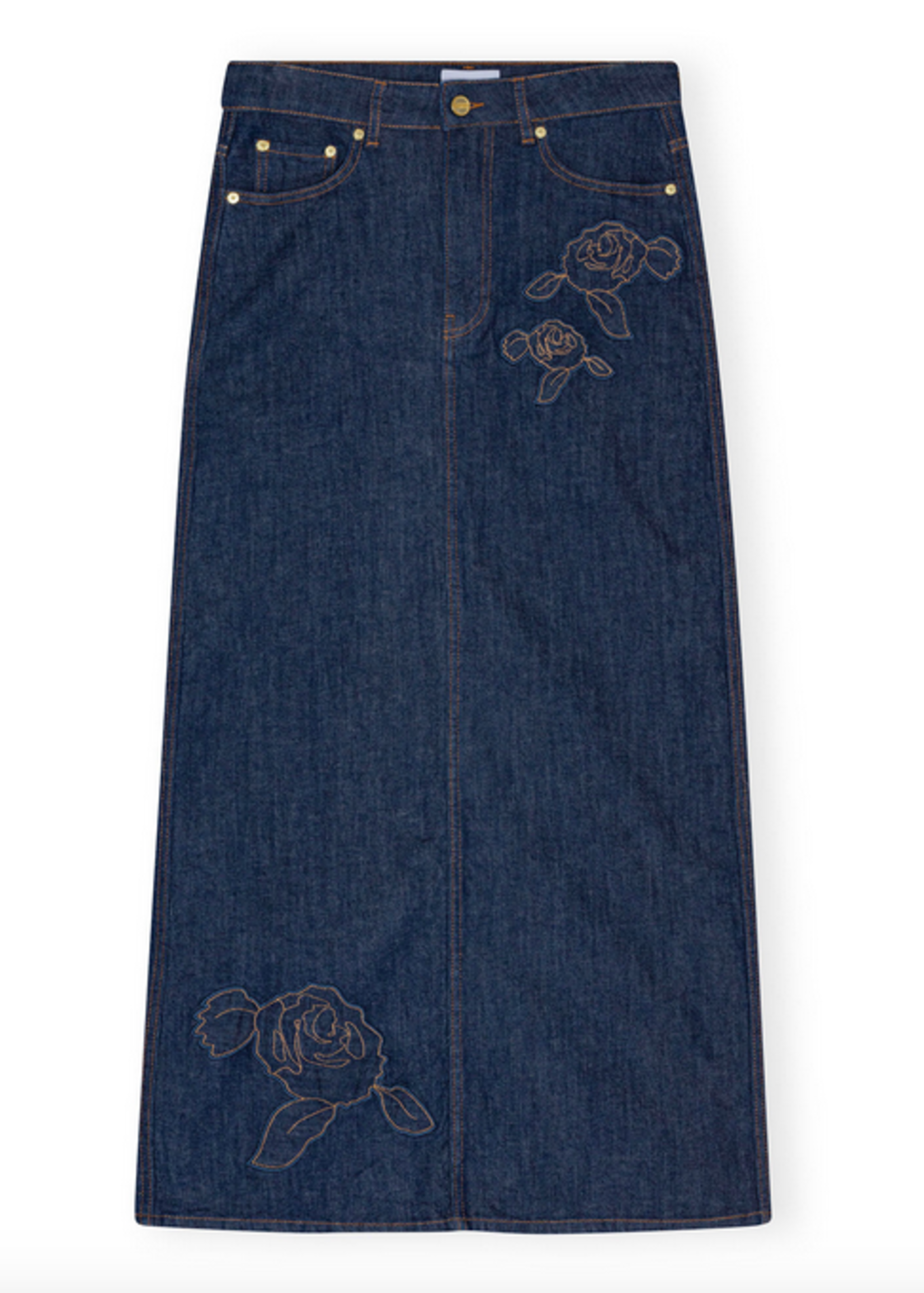 GANNI GANNI  Denim Rose Maxi Skirt