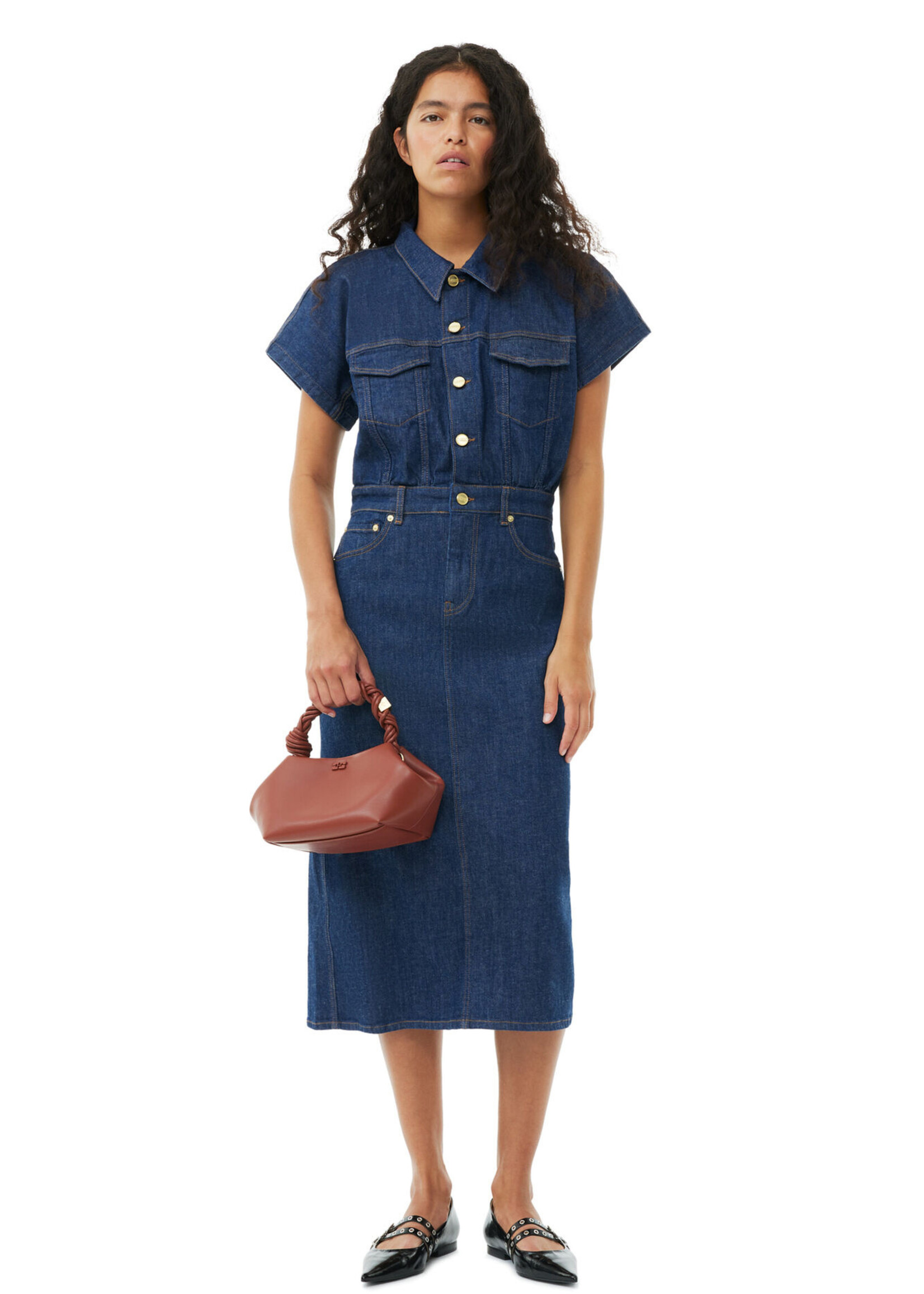 GANNI GANNI Denim Rose Midi Dress