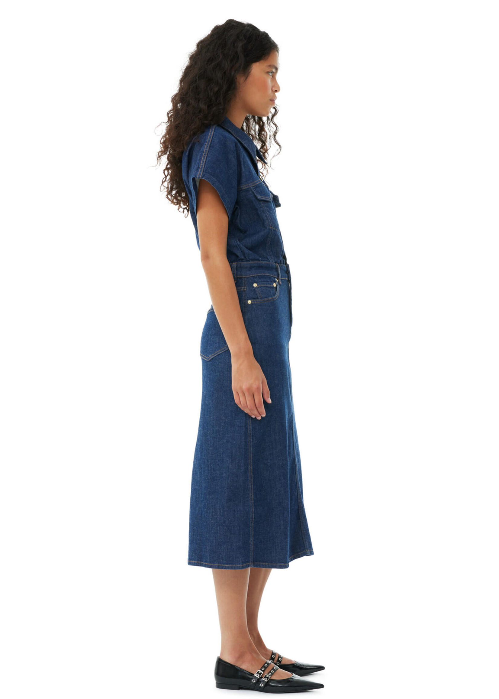 GANNI GANNI Denim Rose Midi Dress