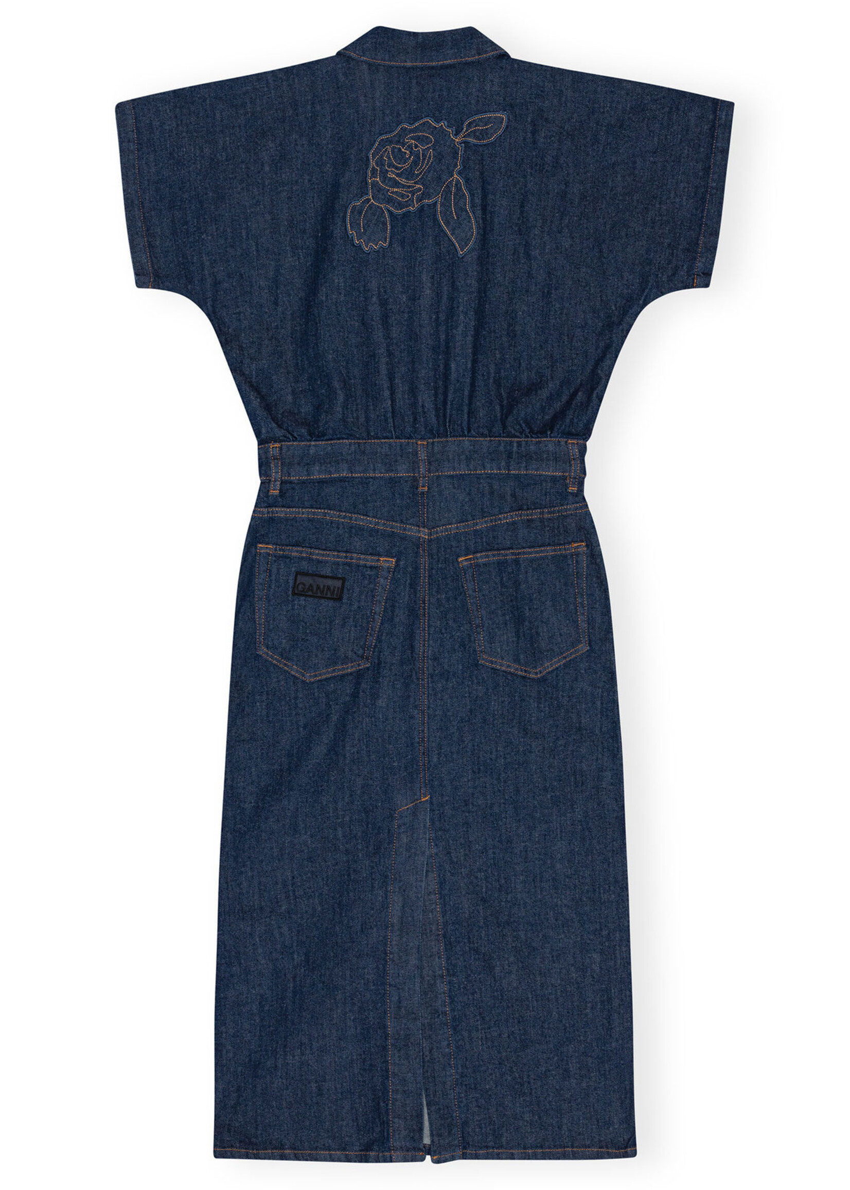 GANNI GANNI Denim Rose Midi Dress