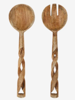 madam stoltz Wooden salad set w/ twisted handles