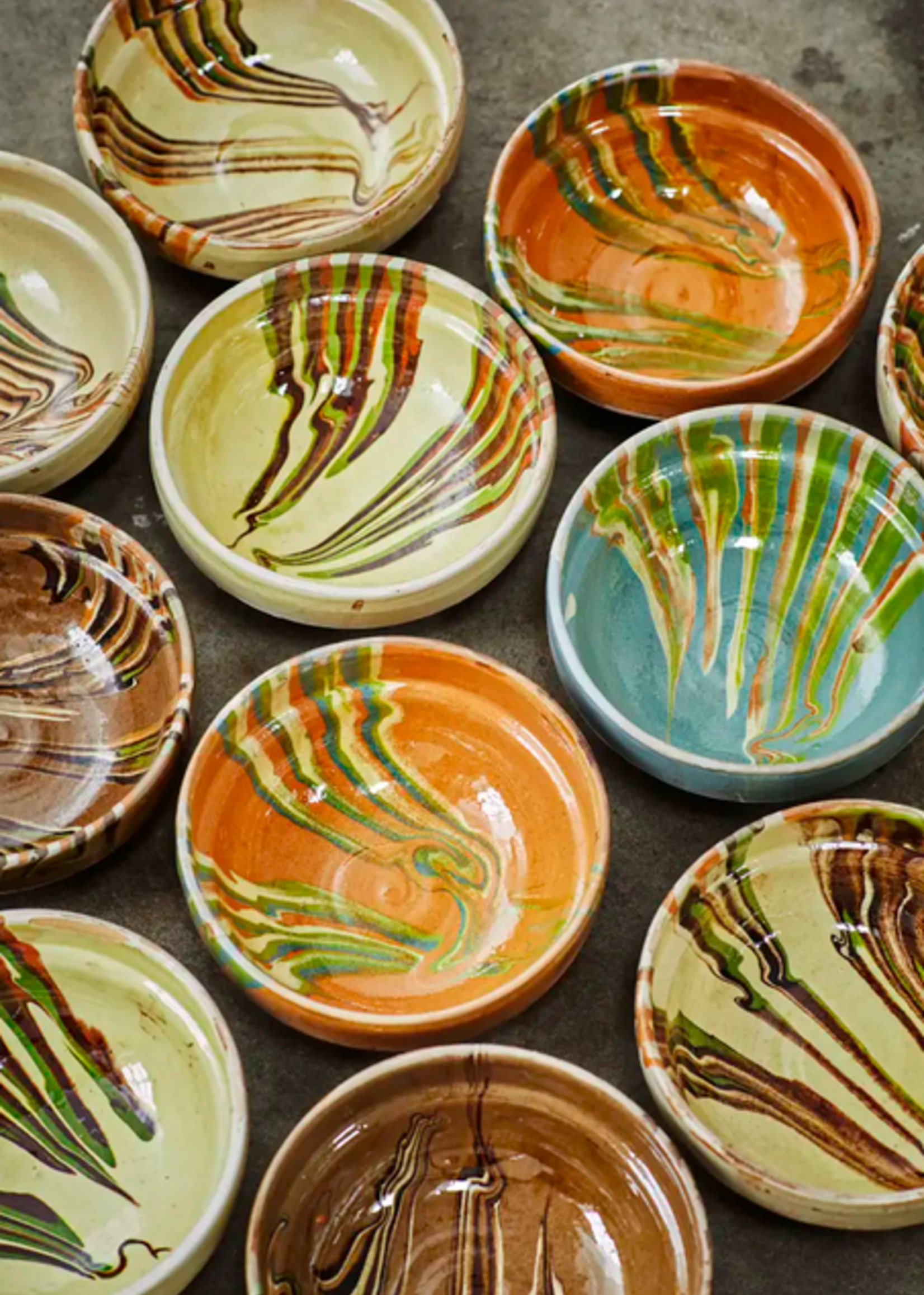 madam stoltz Hand painted earthenware bowl Orange, green, blue, off white