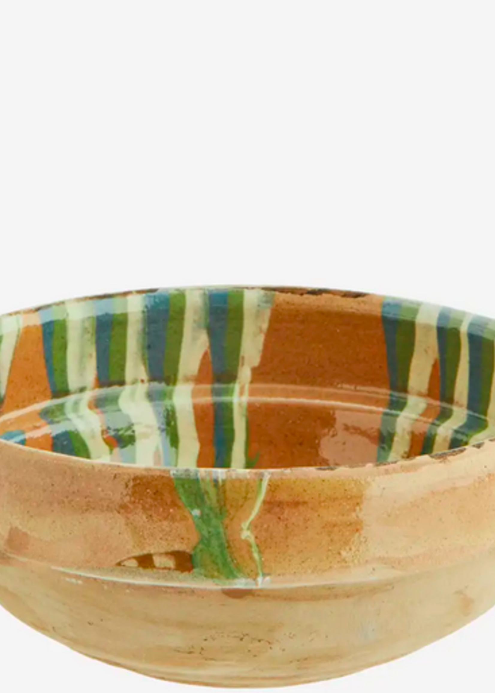 madam stoltz Hand painted earthenware bowl Orange, green, blue, off white
