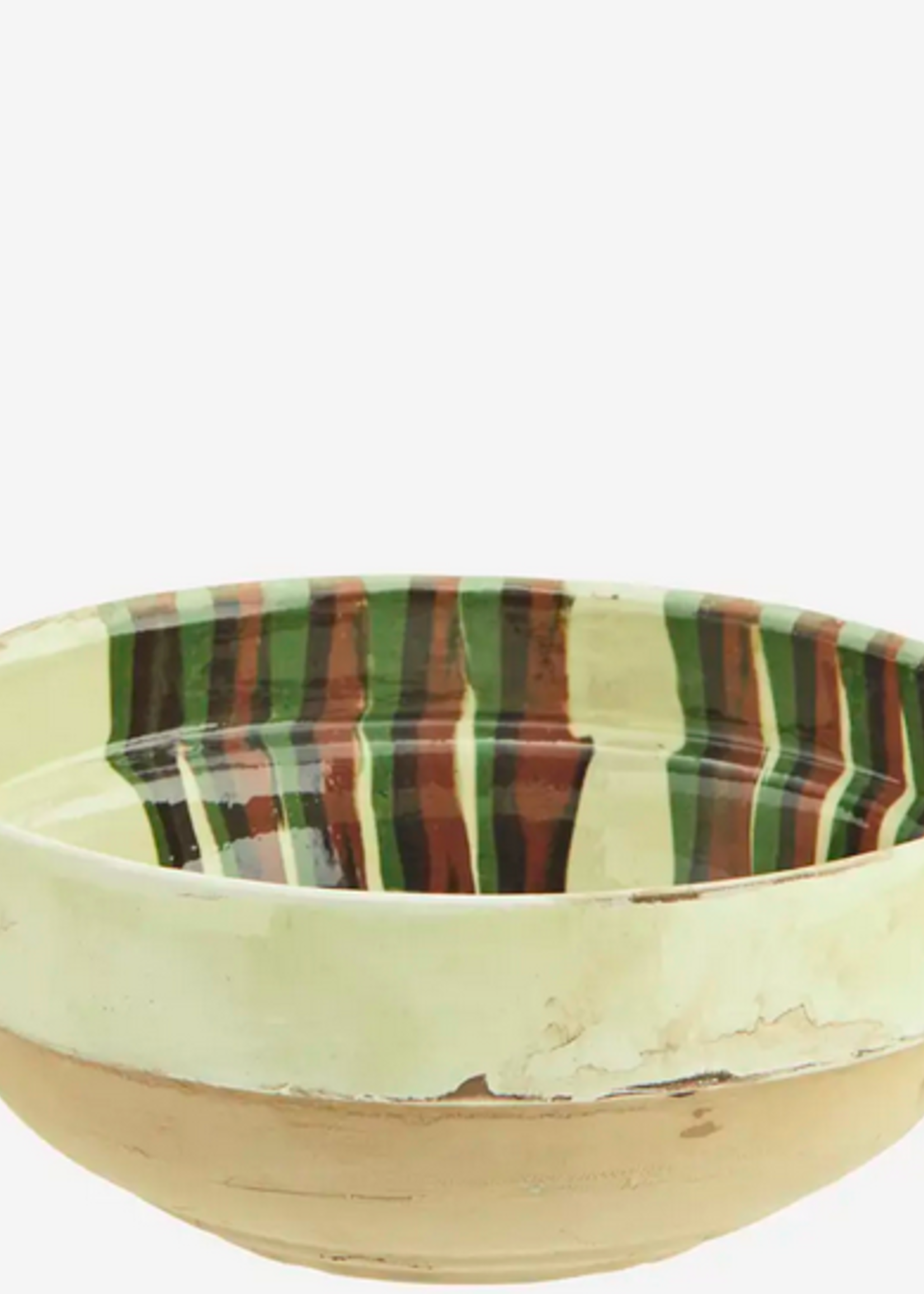 madam stoltz Hand painted earthenware bowl Off white, brown, green, orange
