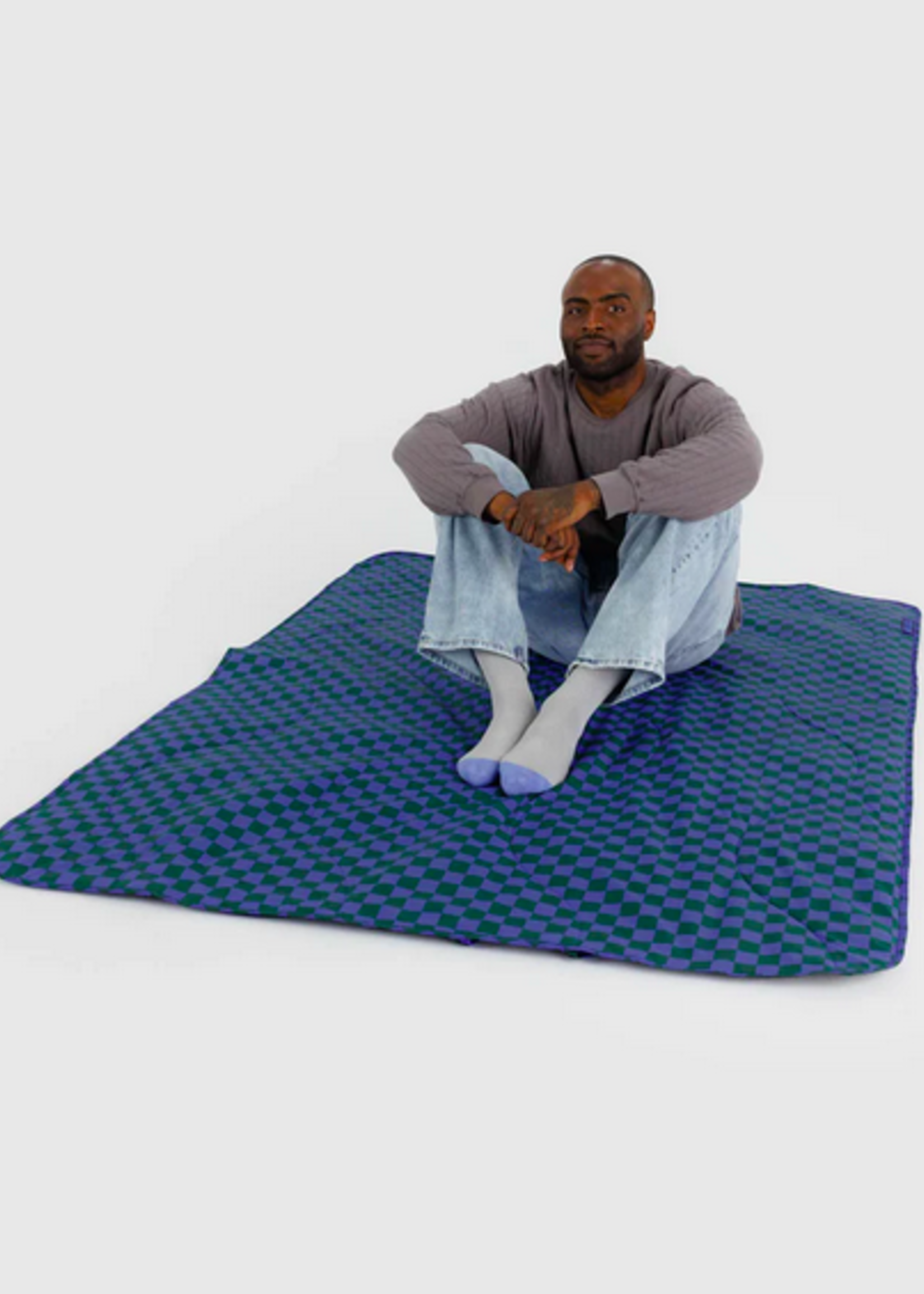 Baggu Puffy Picnic Blanket Iris Green Check Agnes Maurice