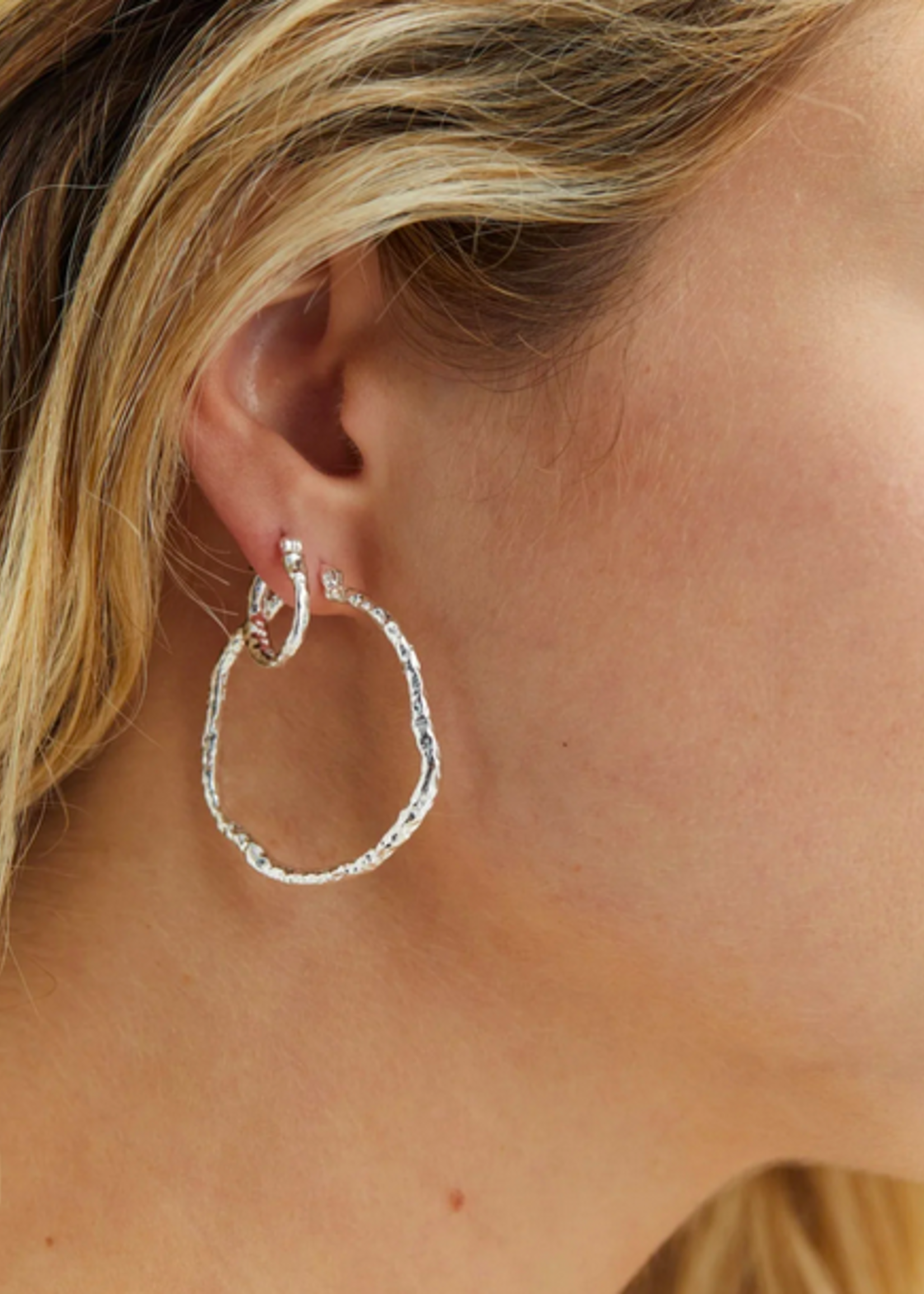 Anna + Nina Large Organic hoop earrings silver