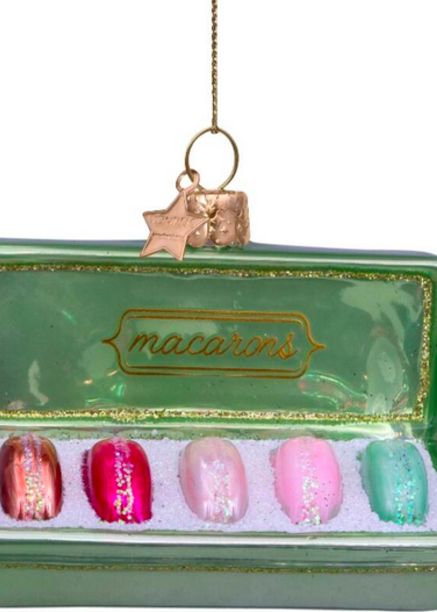 Vondels Ornament glass sage box of macarons H5cm