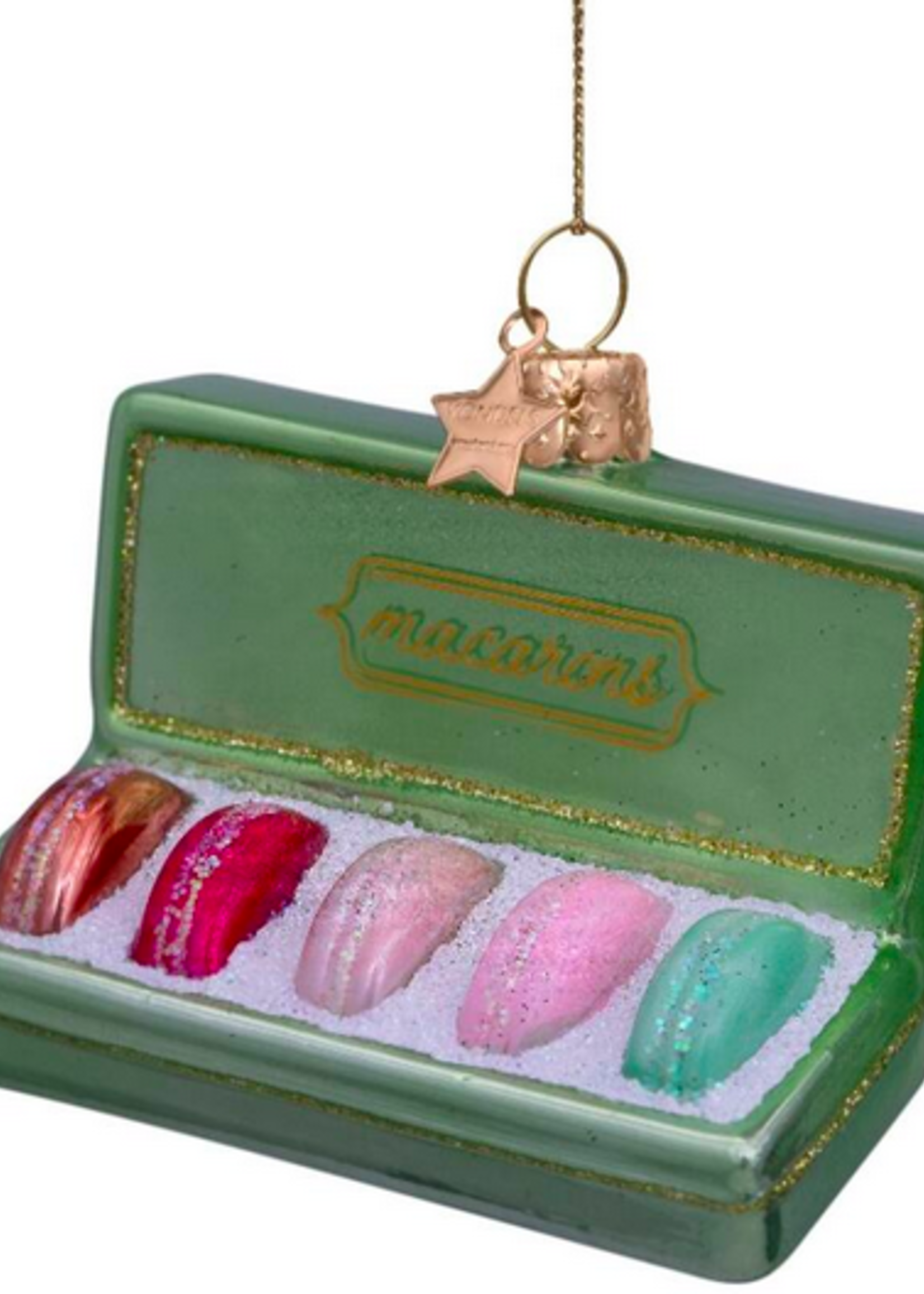 Vondels Ornament glass sage box of macarons H5cm