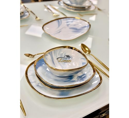 BRICARD PORCELAIN Bricard Porcelain Sens 6-Person | 25-Piece Dinner sets Marble-Blue