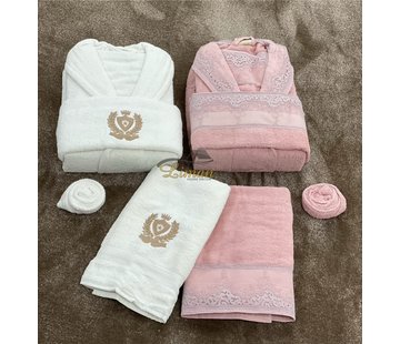 Miss Bella Miss Bella 8 - Delige Badjas set Creme / Roze