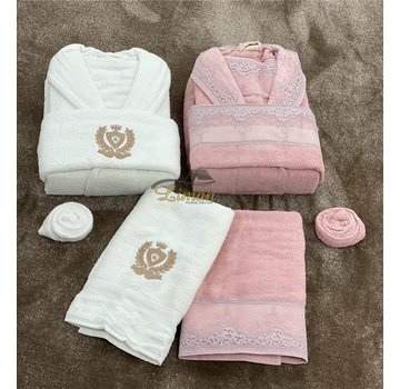 Miss Bella Miss Bella 8 - Delige Badjas set Creme / Roze