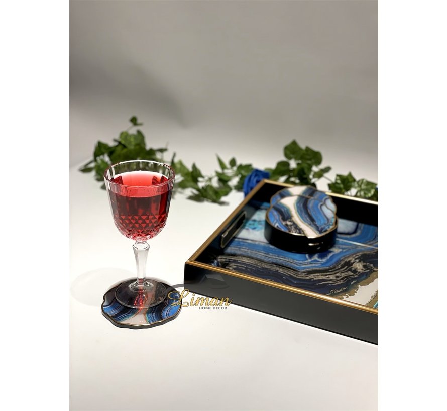 Fugurato Epoxy Style Blauw Marble Glas Onderzetter Met Stand 7 DLG