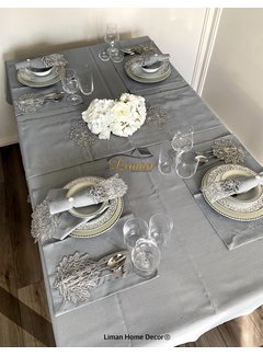 Cinar Tafelkleed Set Met Placemat Grijs 34 Dlg