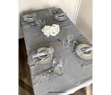 Cinar Tafelkleed Set Met Placemat Grijs 34 Dlg