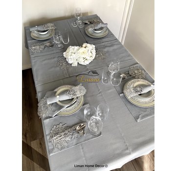 Cinar Tafelkleed Set Met Placemat Grijs 34 Dlg