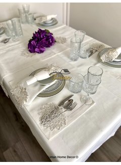 Cinar Tafelkleed Set Met Placemat Cream 34 Dlg